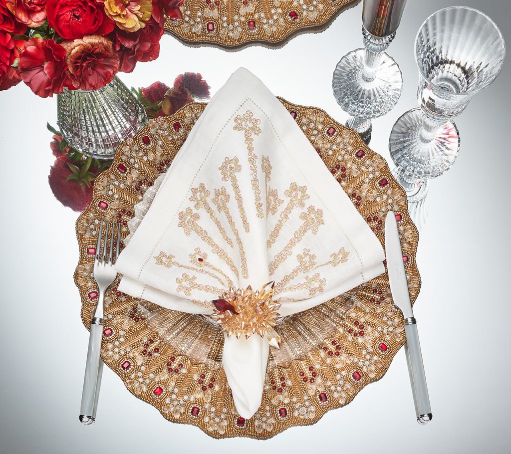 Lumiere Champagne & Crystal Placemat Set of 2 - Elegant Table Setting for Dining, Wedding, or Gift - Premium Placemats in Gift Box