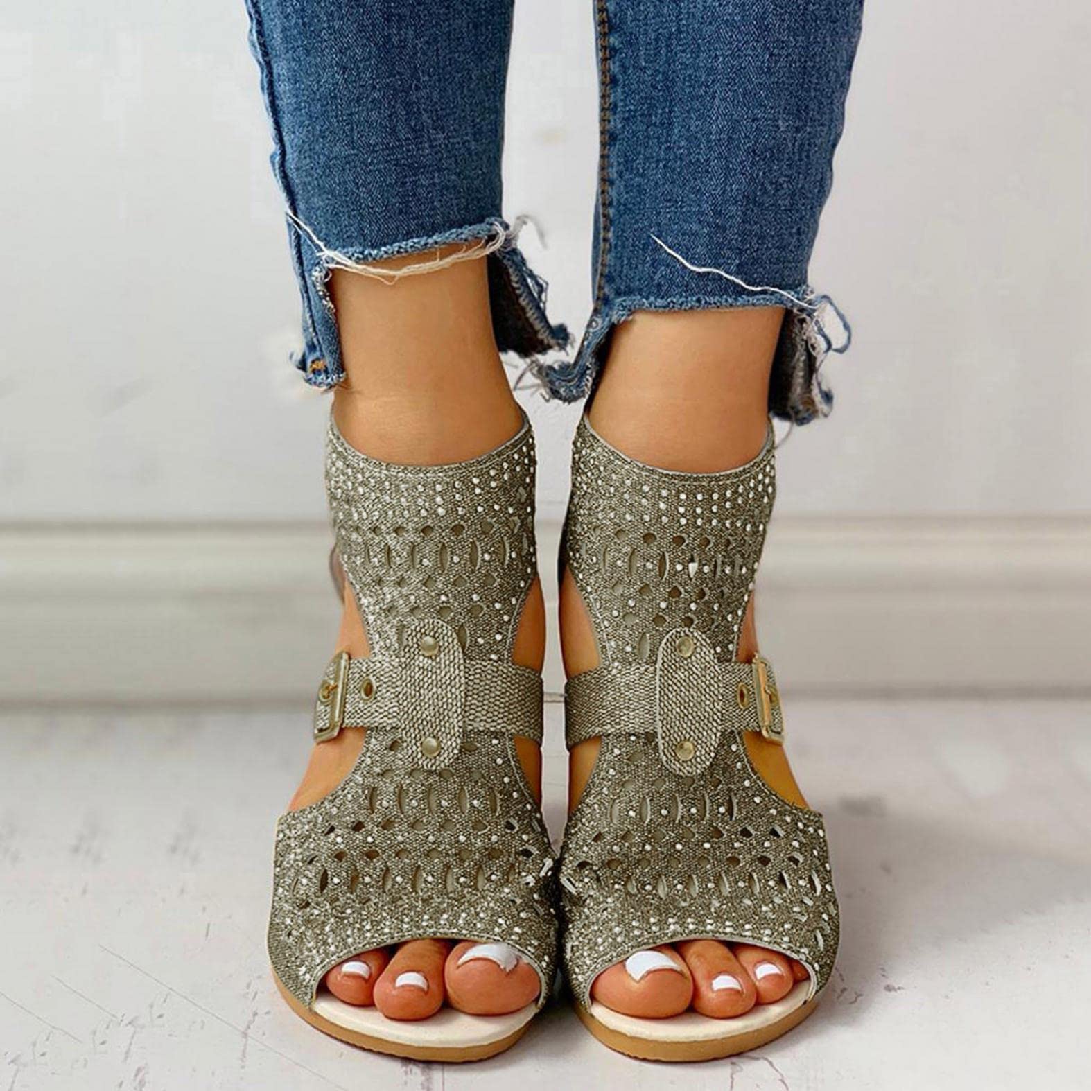 Women's Wedge Platform Sandals - Dressy Gladiator Boho Flat Sandals with Zipper | Open Toe Retro Beach Shoes for Summer, Vacation & Casual Outfits