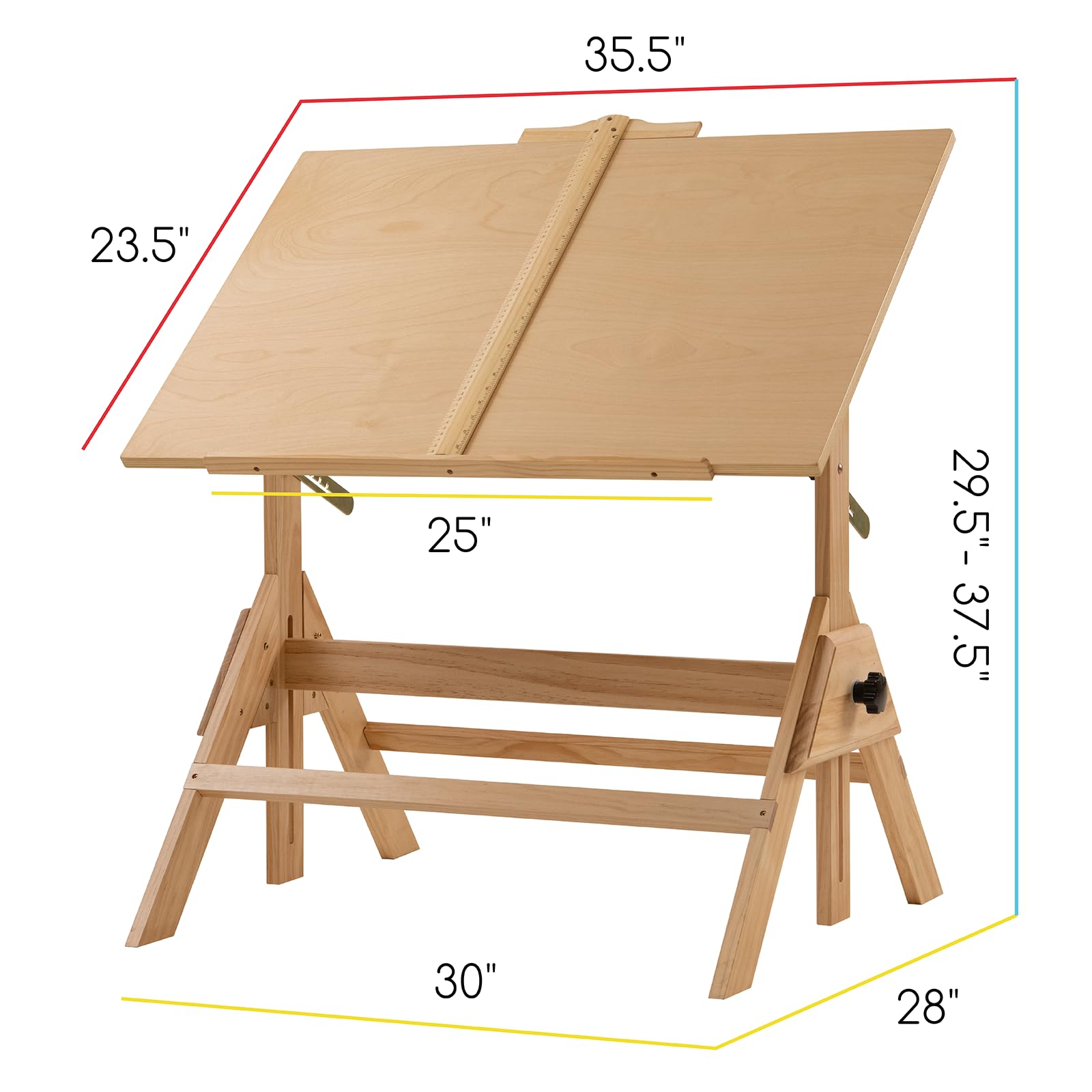 MEEDEN Adjustable Height Wood Drafting Table & Stool Set - Tiltable Artist Desk for Drawing, Painting, Graphic Design, Home Office, Study & Craft Work - Perfect for Artists, Designers & Students