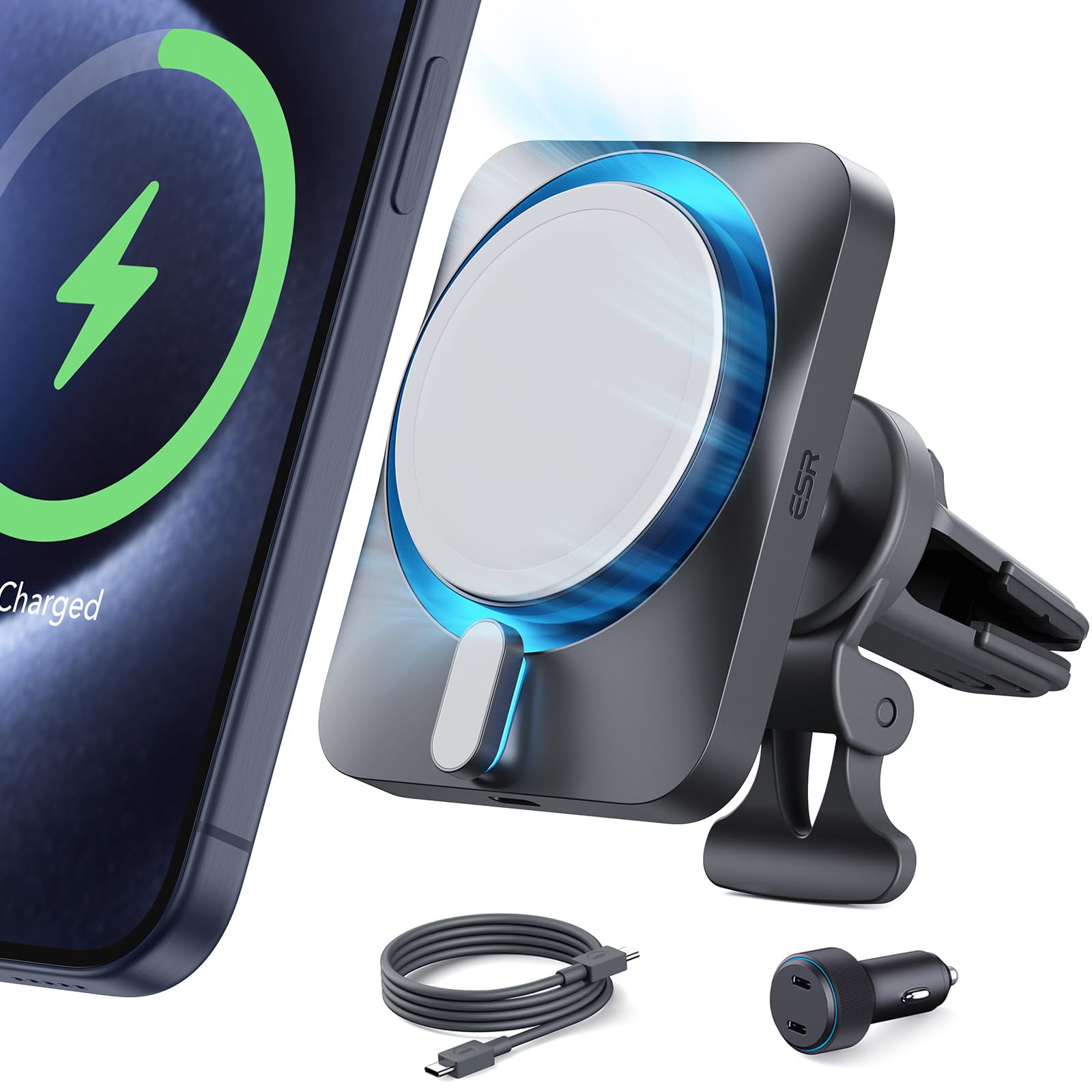 ESR 15W Apple-Certified MagSafe Car Mount Charger with CryoBoost Cooling & 40W Dual USB-C Ports - Fast Wireless Charger for iPhone 16/15/14/13/12 Pro Max/Plus/Mini - Perfect for Road Trips & Daily Commute