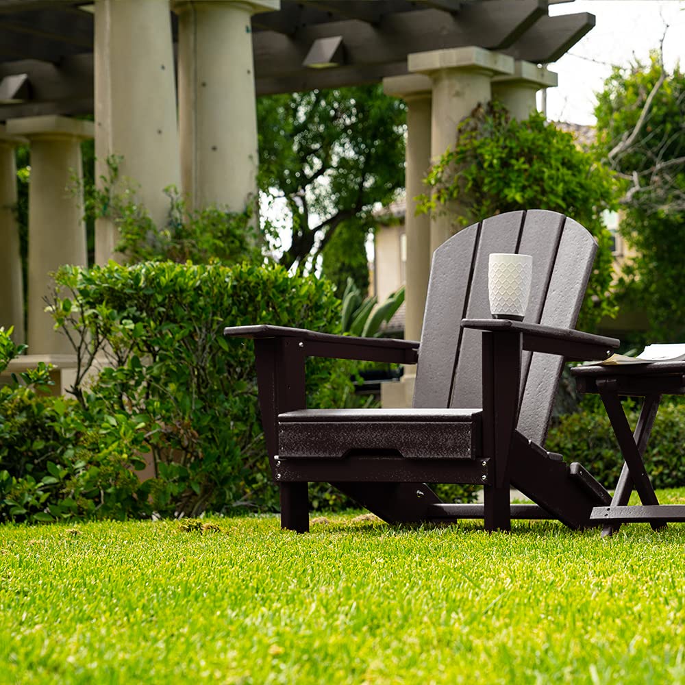 Premium Resin Teak Folding Adirondack Chair - Weatherproof & Heavy Duty Outdoor Patio Furniture - Easy Assembly Backyard, Poolside & Fire Pit Seating - Heritage Collection (Black) - Perfect for Gardens, Decks & Outdoor Relaxation