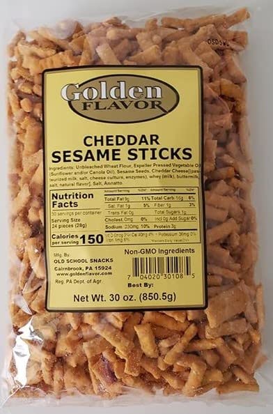Golden Flavor Cheddar Sesame Sticks - 30oz (8 Pack) - Crunchy Snack for Parties, Road Trips & Healthy On-the-Go Eating