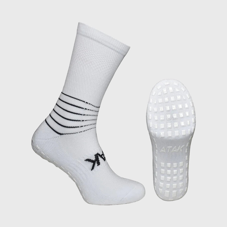 Atak Sports Compression Grip Socks for Men & Women - Non-Slip Athletic Socks for Running, Yoga, Workout & Sports - White (Pair)