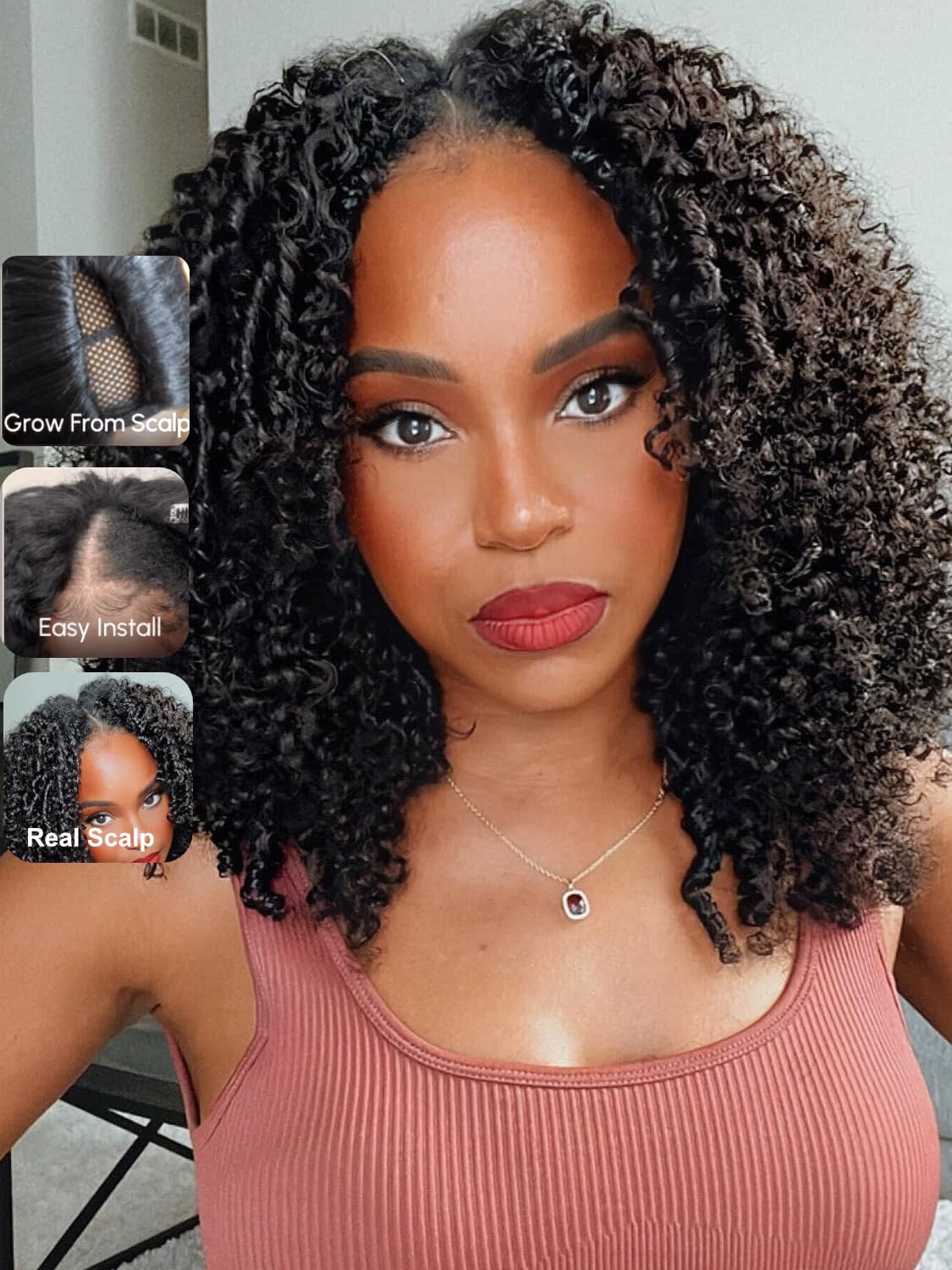 UNICE EasiContour V Part Wigs 22 Inch Human Hair Jerry Curly Glueless Clip-in Wig - Beginner Friendly Minimal Leave Out Upgrade U Part Wig for Women | Perfect for Daily Wear, Parties, Weddings & Special Occasions