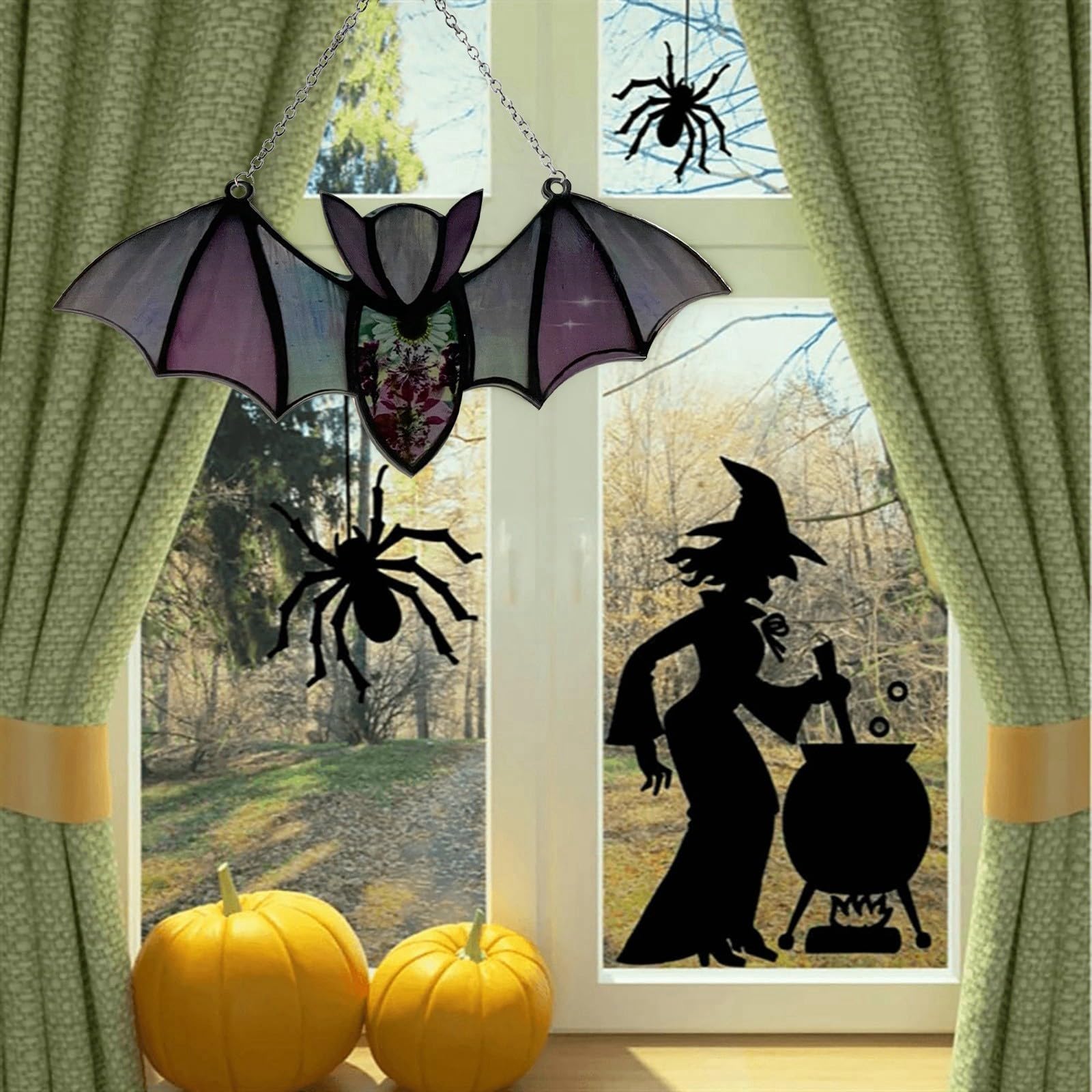 Halloween Bat Hanging Decor - Stained Acrylic Window & Car Mirror Ornaments - Gothic Bat Pendants for Spooky Home & Vehicle Decoration