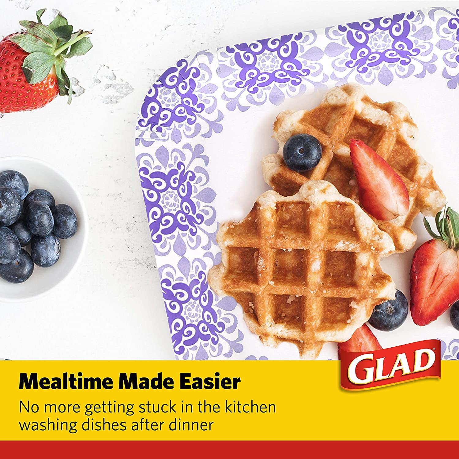 **Glad Square Disposable Paper Plates 600 Count – Heavy Duty, Soak Proof & Cut Proof – 8.5