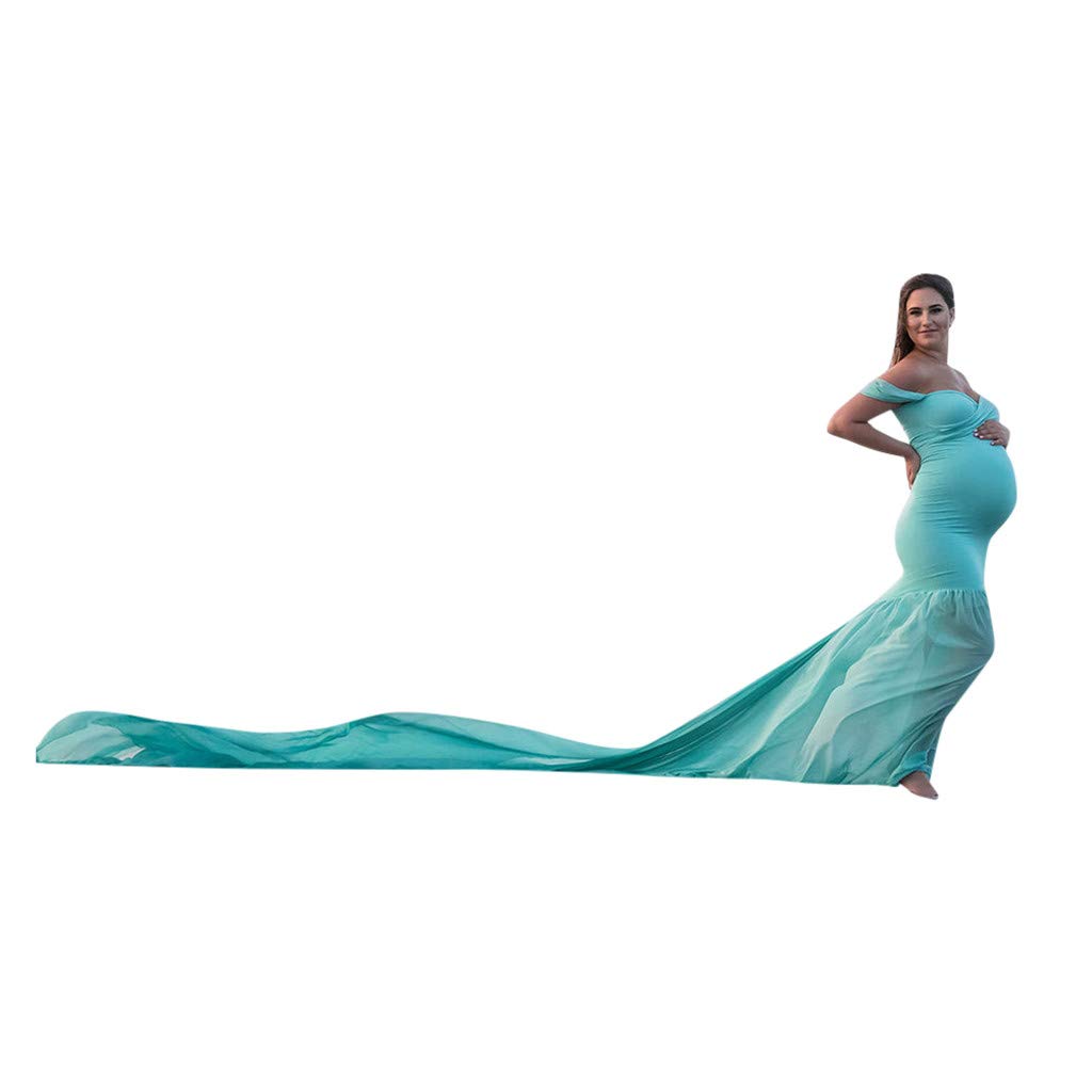 Dumanfs Women's Maternity Dress - Off Shoulder Sleeveless Maxi Dress for Pregnancy Photoshoot, Baby Shower & Special Occasions