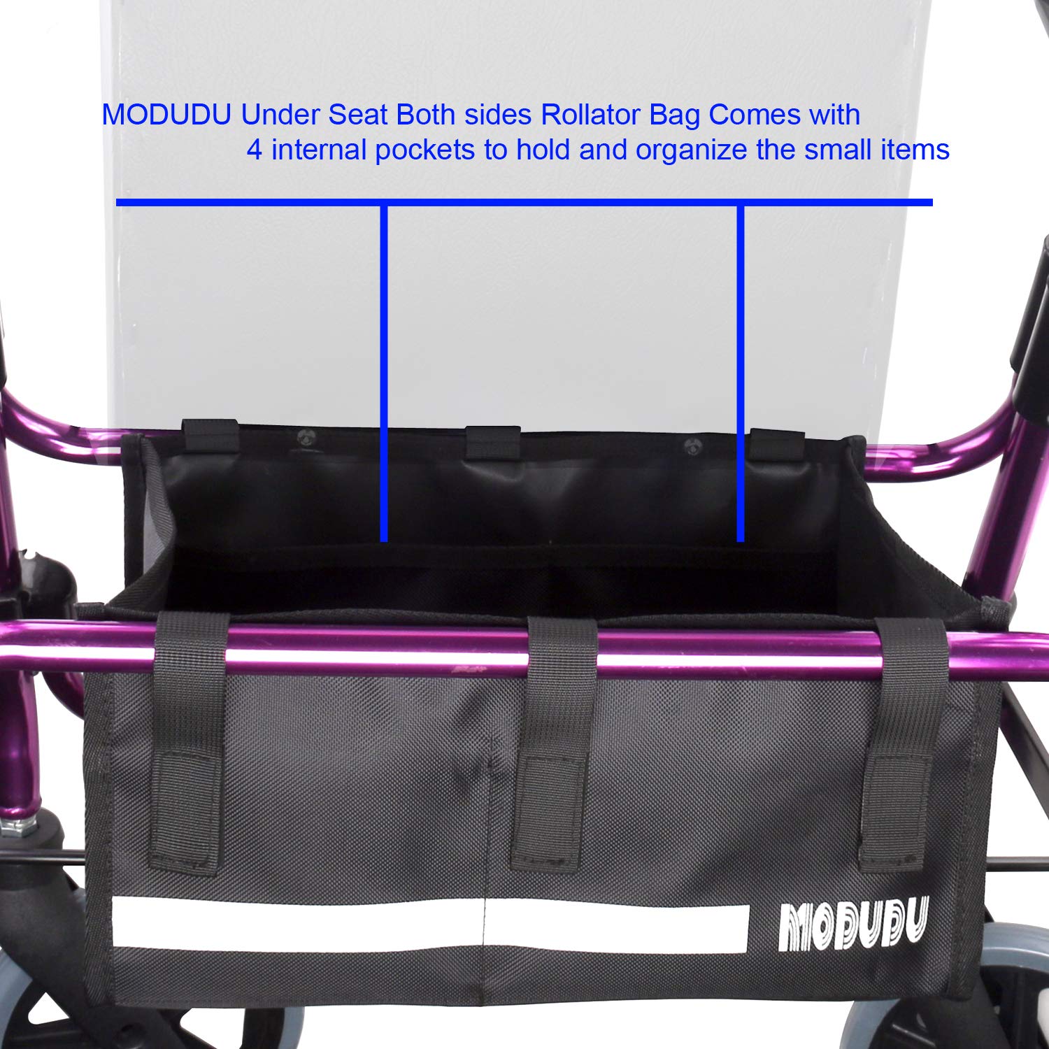 Under Seat Rollator Bag - Waterproof Storage Pouch for 4 Wheel Walker - Replacement Medical Basket Organizer - Black - Ideal for Seniors & Mobility Aid Users