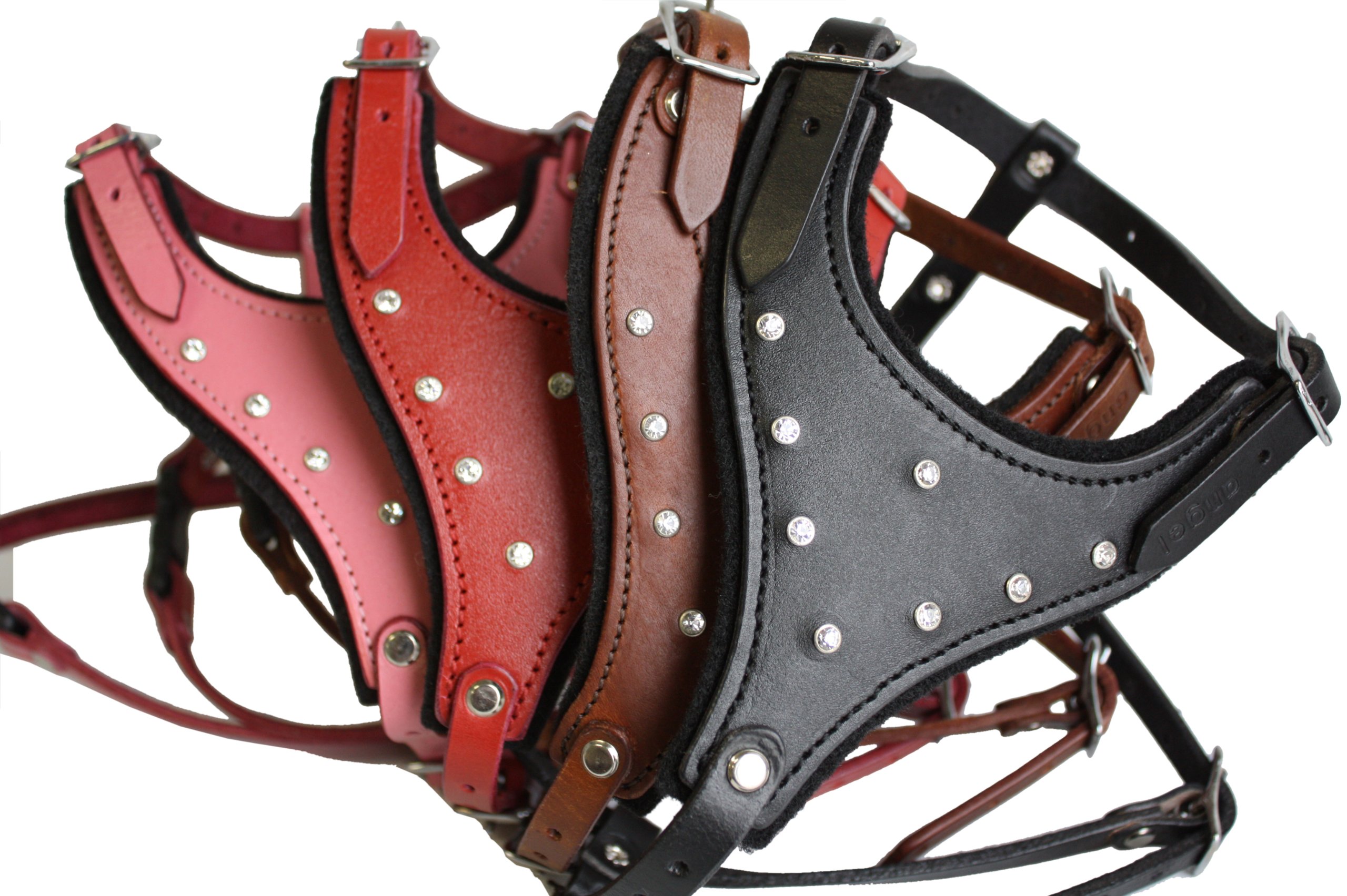 **Angel Malibu Small Red Bling 100% Genuine Top Grain Leather Dog Harness - Adjustable Side Release Buckle, Size SM for Dogs 15-25 lbs - Perfect for Walking, Training & Fashion Outings**
