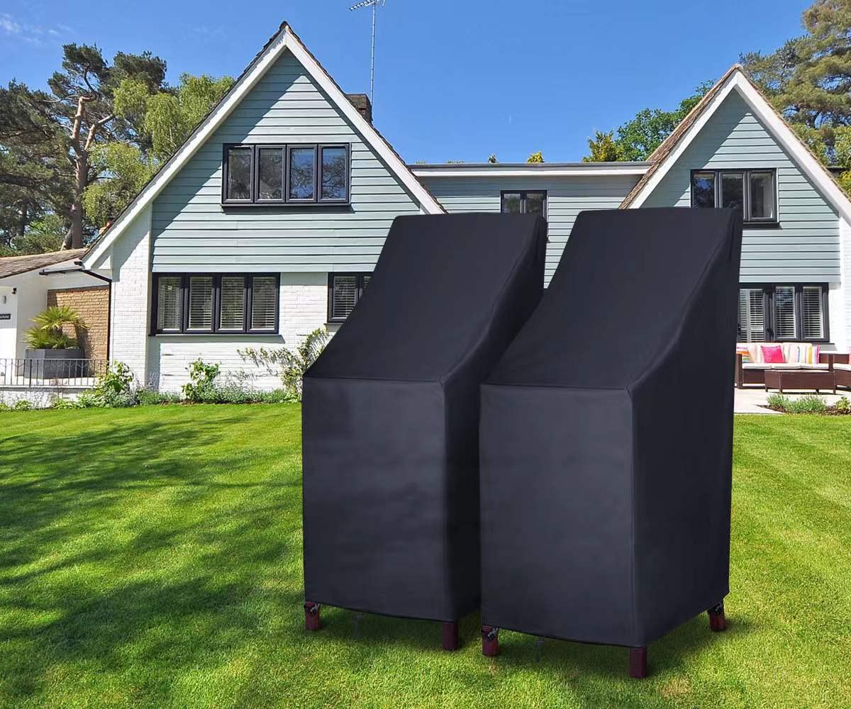 Heavy Duty 600D Waterproof Stackable Patio Chair Covers - High Back Outdoor Dining Chair Protectors for Lawn, Barstool & Garden Furniture (2 Pack, Fits 4-6 Chairs, 27