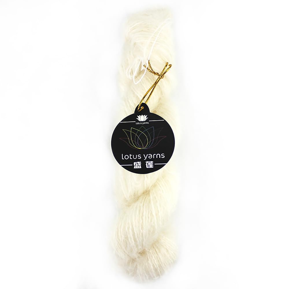 70% Mohair 30% Wool Handpainted Yarn - 50g/Skein Soft Colorful Knitting Yarn (01 Ivory) | Perfect for Scarves, Sweaters & DIY Crafts