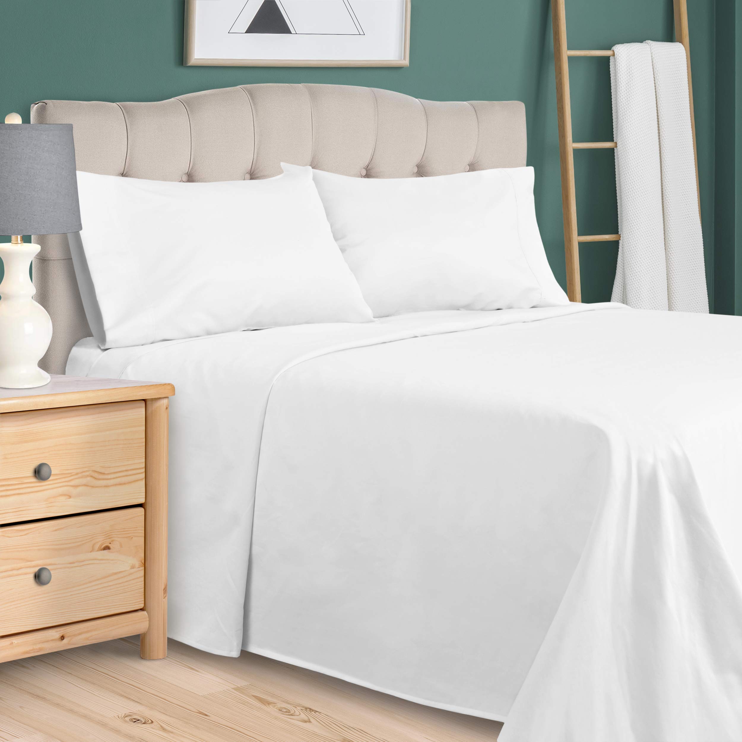 Premium 300TC Egyptian Cotton Sheets Set - Queen White for Luxury Bedding
