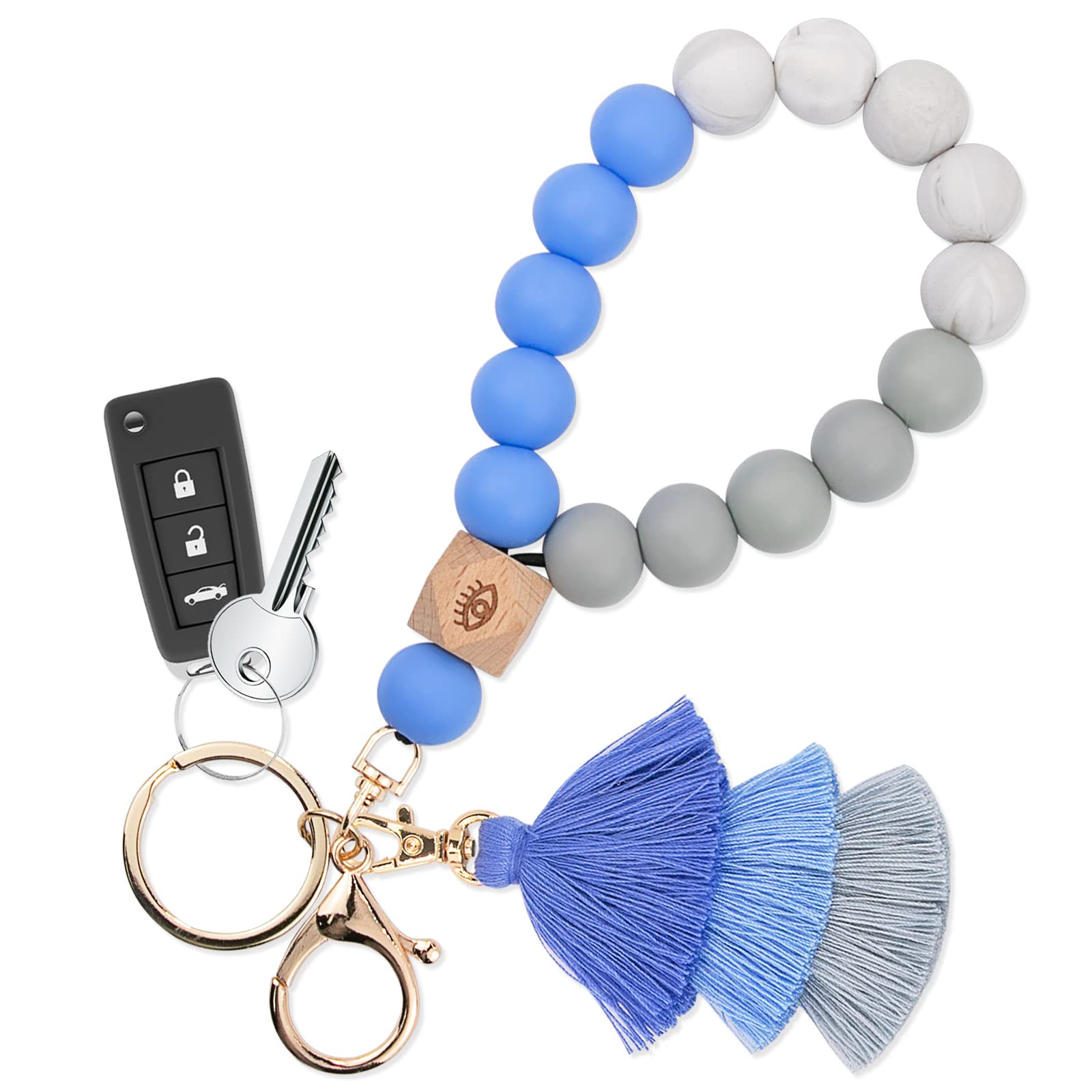 Beaded Keychain with Tassel - Silicone Key Ring Bracelet for Women | Cute Boho Car Key Chain Wristlet | Perfect for Key Organization, Handbag Accessories & Gift Giving