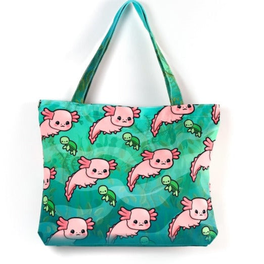 Stylish Axolotl Tote Bag - Cute Mexican Walking Fish Design - Perfect for Shopping, Beach & Everyday Use