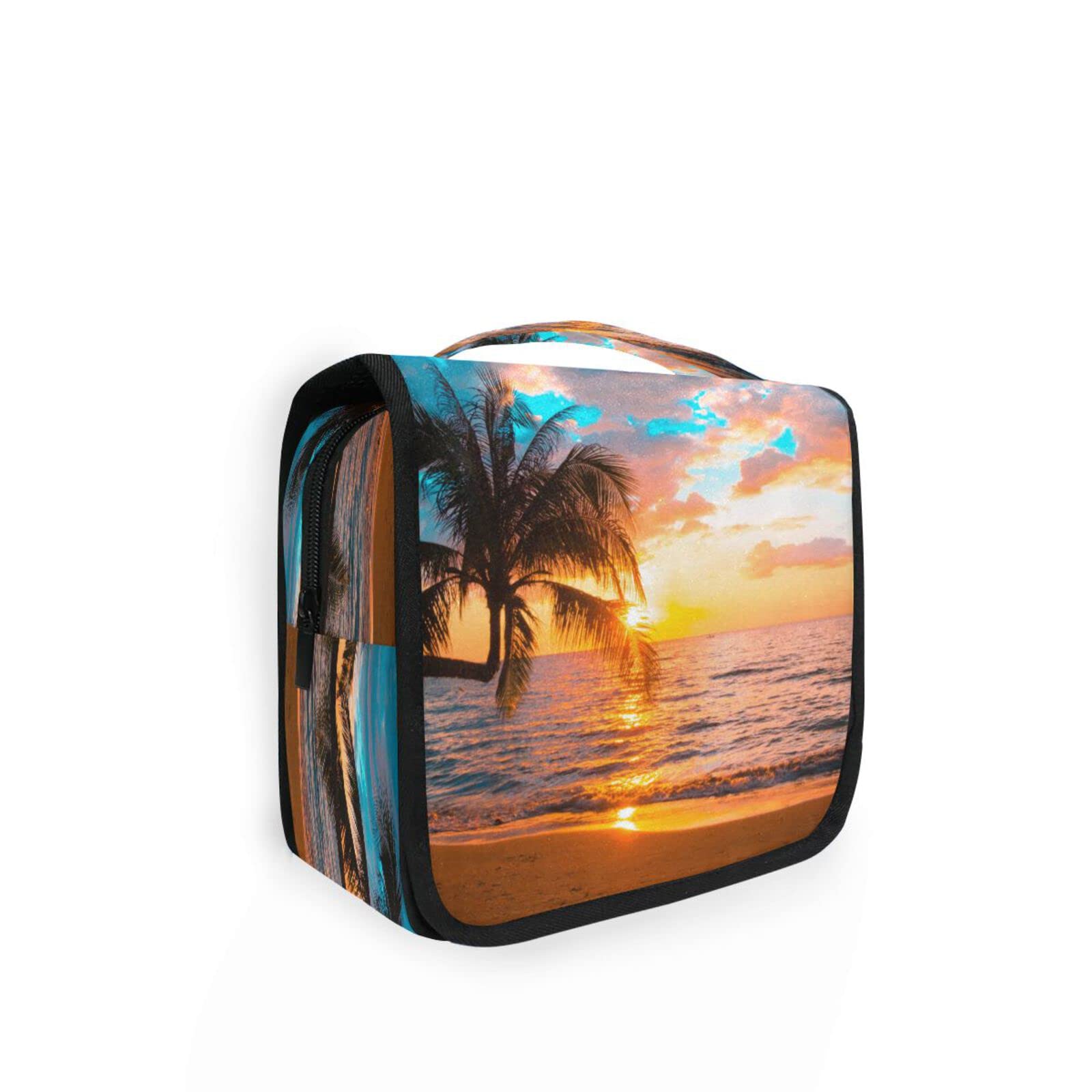 Waterproof Hanging Toiletry Bag for Travel - Palm Tree Design Cosmetic Organizer with Hook | Portable Makeup Case for Women & Men | Perfect for Beach Vacations, Camping & Gym Use