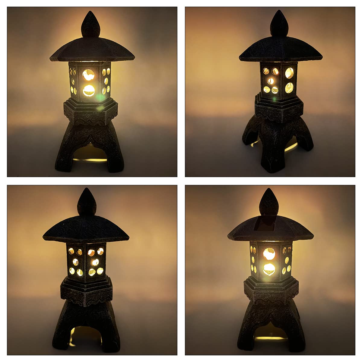 Solar-Powered Pagoda Lantern Garden Statue with Lotus Lights - Large Resin Japanese Temple Pagoda Lamp for Asian Zen Outdoor Decor - Perfect for Landscape, Patio, Porch, Lawn & Christmas Gift Giving