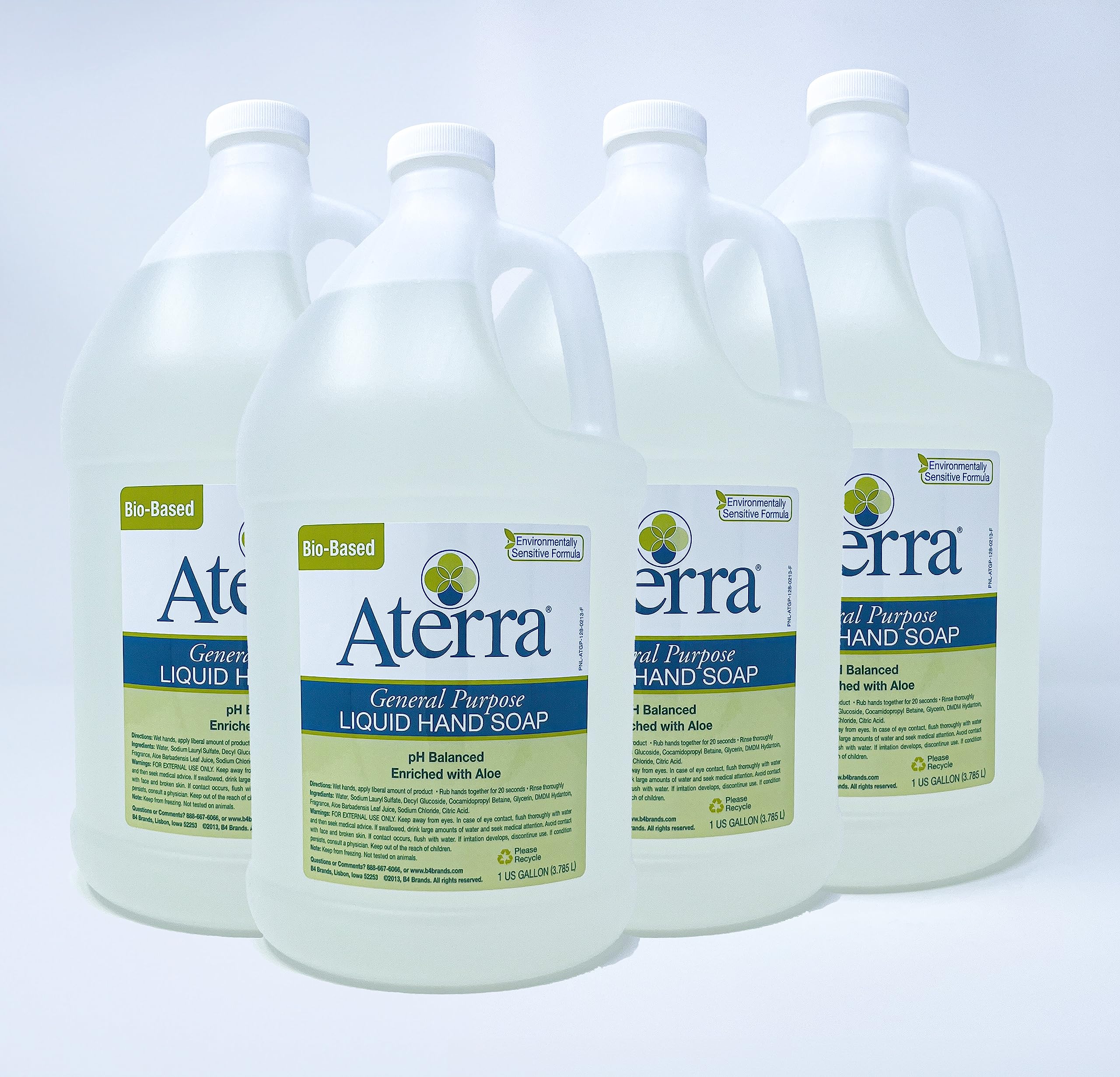 Aterra® Biodegradable Liquid Hand Soap Refill - 1 Gallon (4 Pack) | Eco-Friendly, Plant-Based Formula for Home, Office & Commercial Use | Bulk Soap Dispenser Refills for Restaurants, Schools & Healthcare Facilities