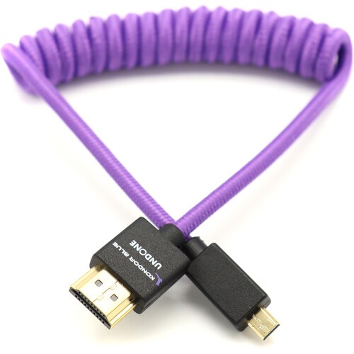 Kondor Blue Gerald Undone Braided Coiled High-Speed Micro HDMI to HDMI Cable - 12 to 24 Inch (Limited Purple Edition) for DSLR Cameras, Mirrorless Cameras & Video Production