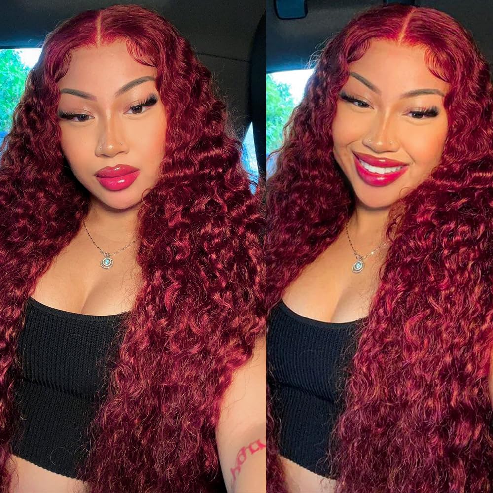 99J Burgundy Lace Front Wigs Human Hair - 13x6 HD Lace Frontal Deep Wave Wig, Pre-Plucked 200% Density Wine Red Colored 26 Inch Glueless Wig with Baby Hair | Perfect for Cosplay, Daily Wear & Special Occasions