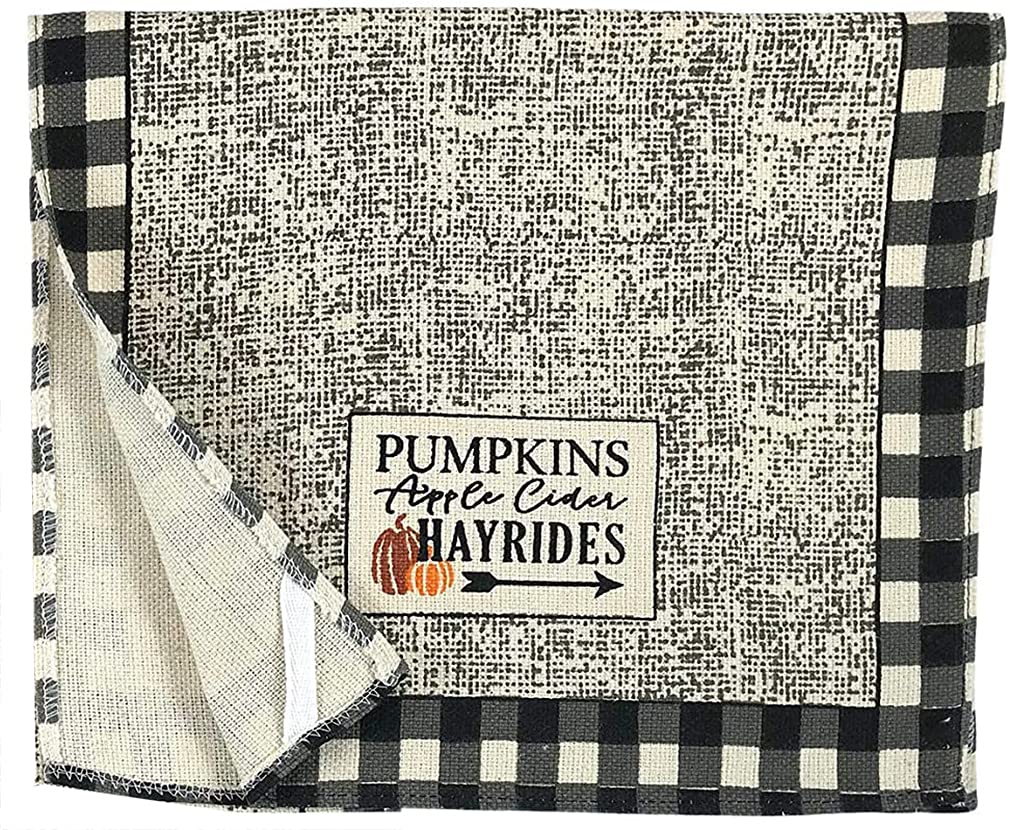 Buffalo Plaid Farmhouse Pumpkin Print Kitchen Linens - 4 Piece Fall Decor Set for Cozy Autumn Kitchen & Dining Room Decorations