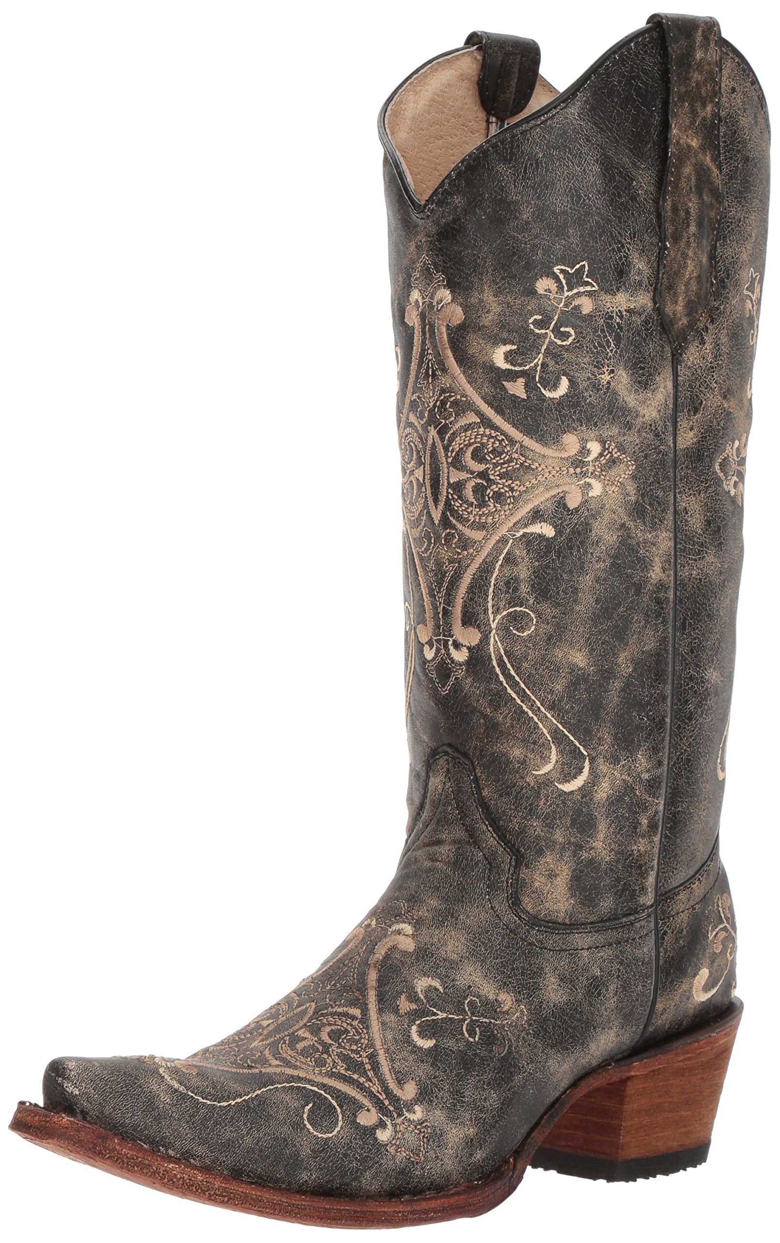 Corral Women's Black Crackle/Bone Embroidered Boots - Western Cowgirl Boots for Country Dancing, Rodeo & Casual Wear - Size [Your Size]