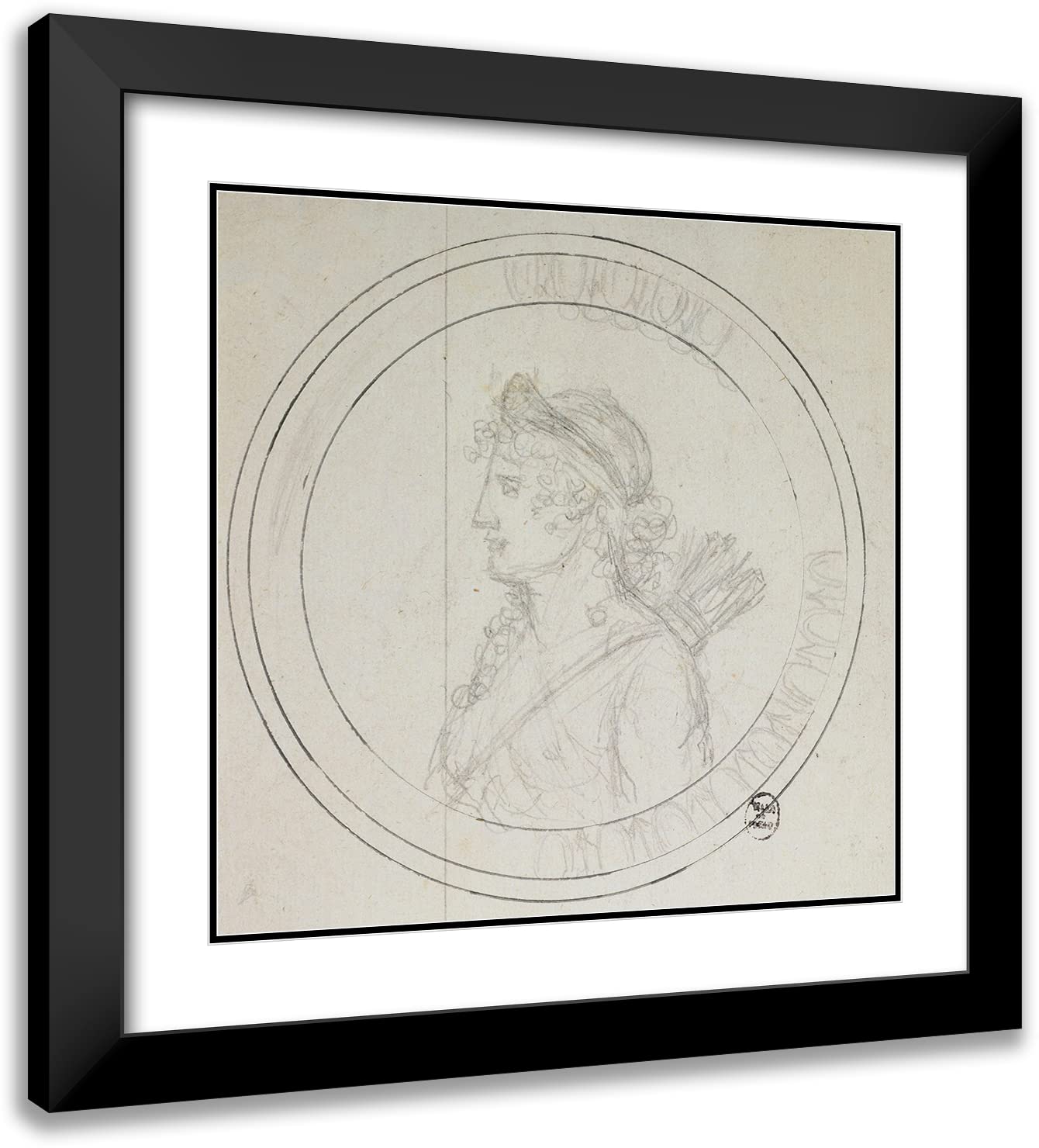Guillaume Boichot 15x15 Inch Black Modern Frame with Double Matted Museum Art Print - Woman Carrying Tiara Profile Left Medallion (1735-1815) | Wall Decor for Living Room, Office & Gallery Display