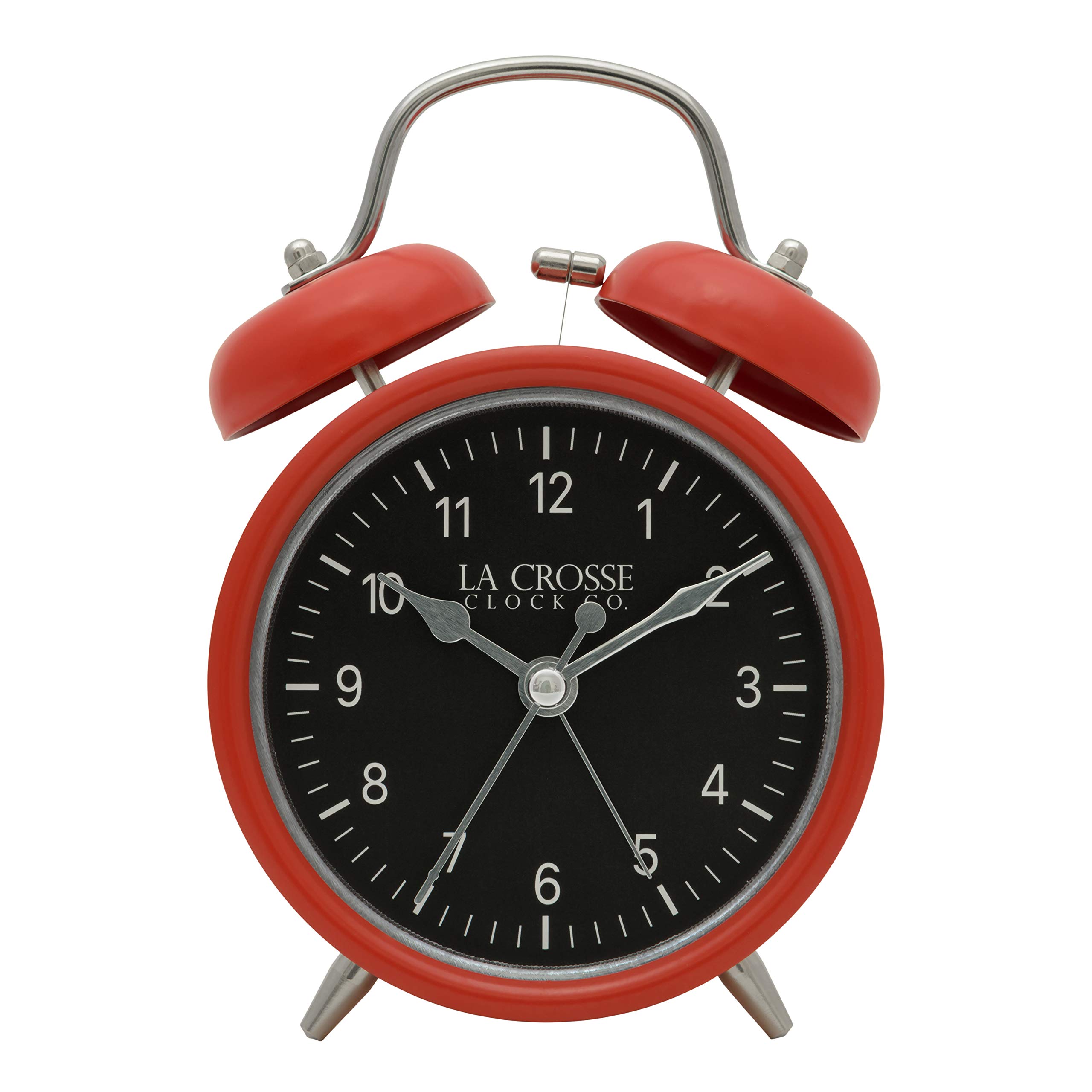 La Crosse 617-3314 Red Twin Bell Quartz Alarm Clock - Loud & Reliable for Bedroom, Office, Dorm, Travel | Easy-to-Read Numbers | Battery Operated