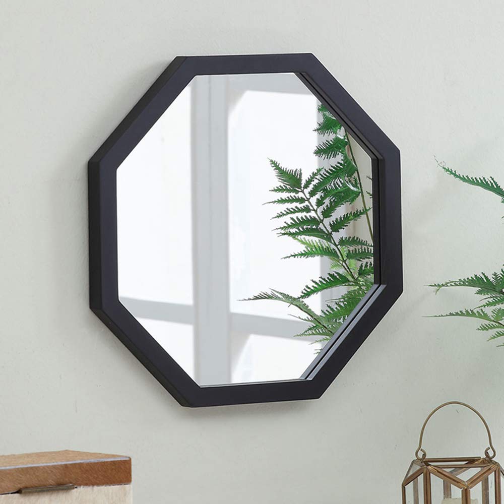 Modern Octagon Bathroom Mirror - Rustic Wooden Black/White Frame Wall Mirror for Vanity, Entryway, Dining & Living Room Decor | Perfect for Home Decor, Makeup Application & Interior Design Accent