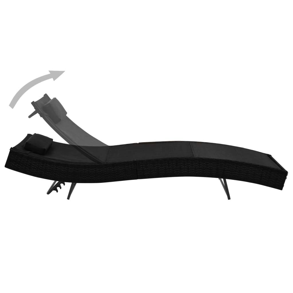 FAMIROSA Black Poly Rattan Sun Lounger with Pillow - Outdoor Patio Furniture for Poolside, Beach, Garden Relaxation