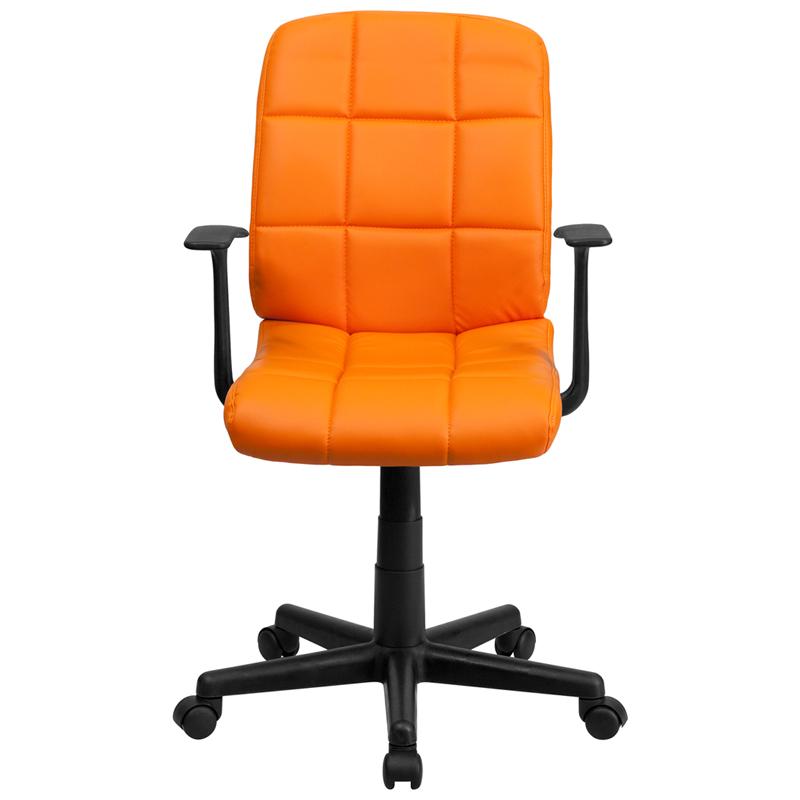 FLASH Clayton Mid Back Black Quilted Vinyl Swivel Task Office Chair with Arms - Ergonomic Desk Chair for Home Office, Computer Workstation & Conference Room