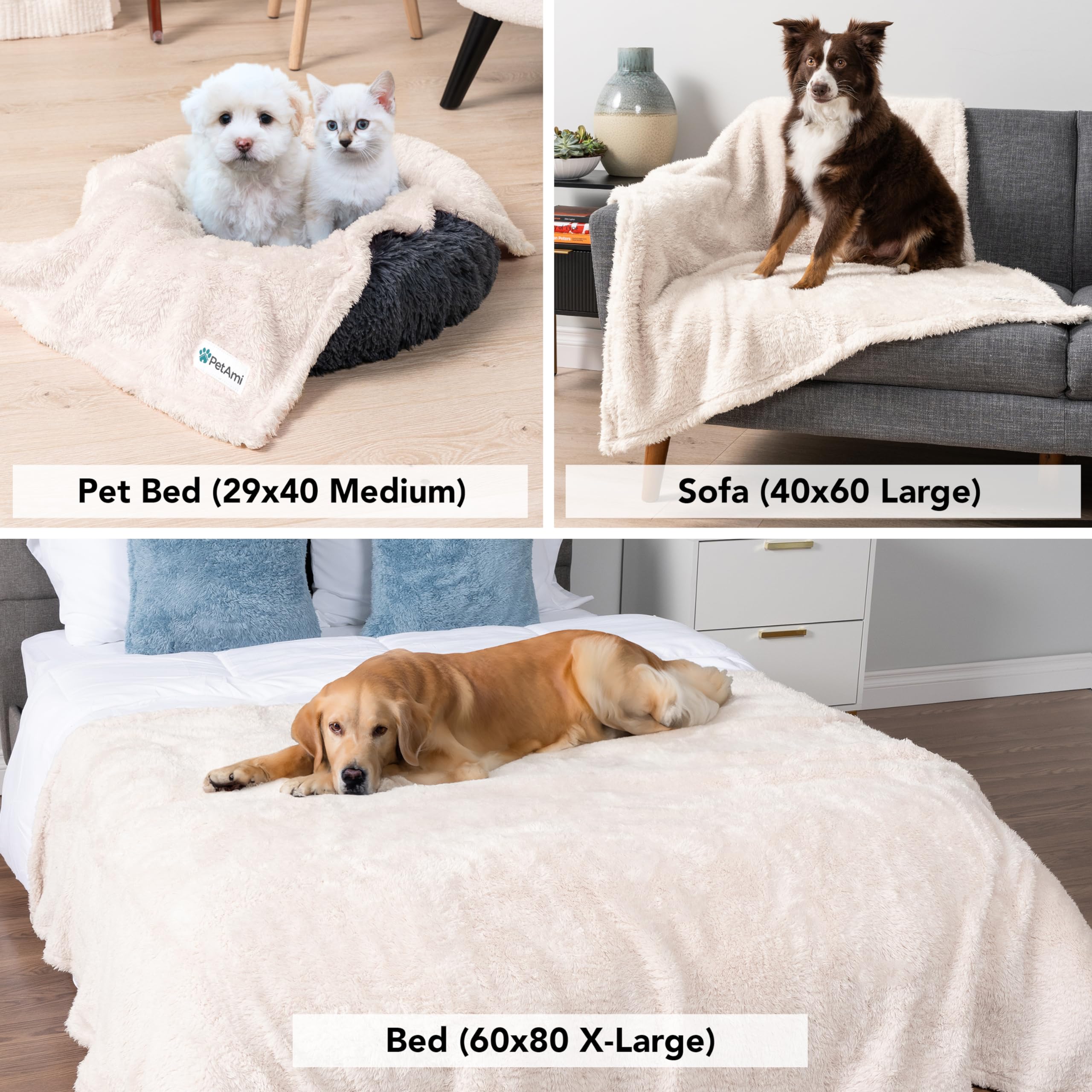 PetAmi Soft Fluffy Dog Blanket for Small Dogs & Cats - Washable Sherpa Fleece for Couch & Bed