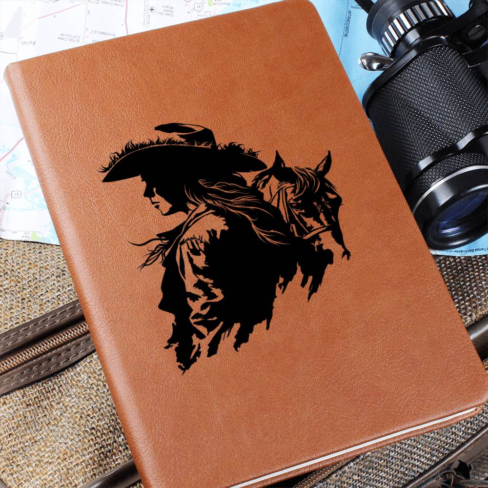 Cowgirl Vegan Leather Journal - 100 Sheets, Lined Pages, Horse Lover Gift for Women - Perfect for Writing, Sketching & Western-Themed Decor