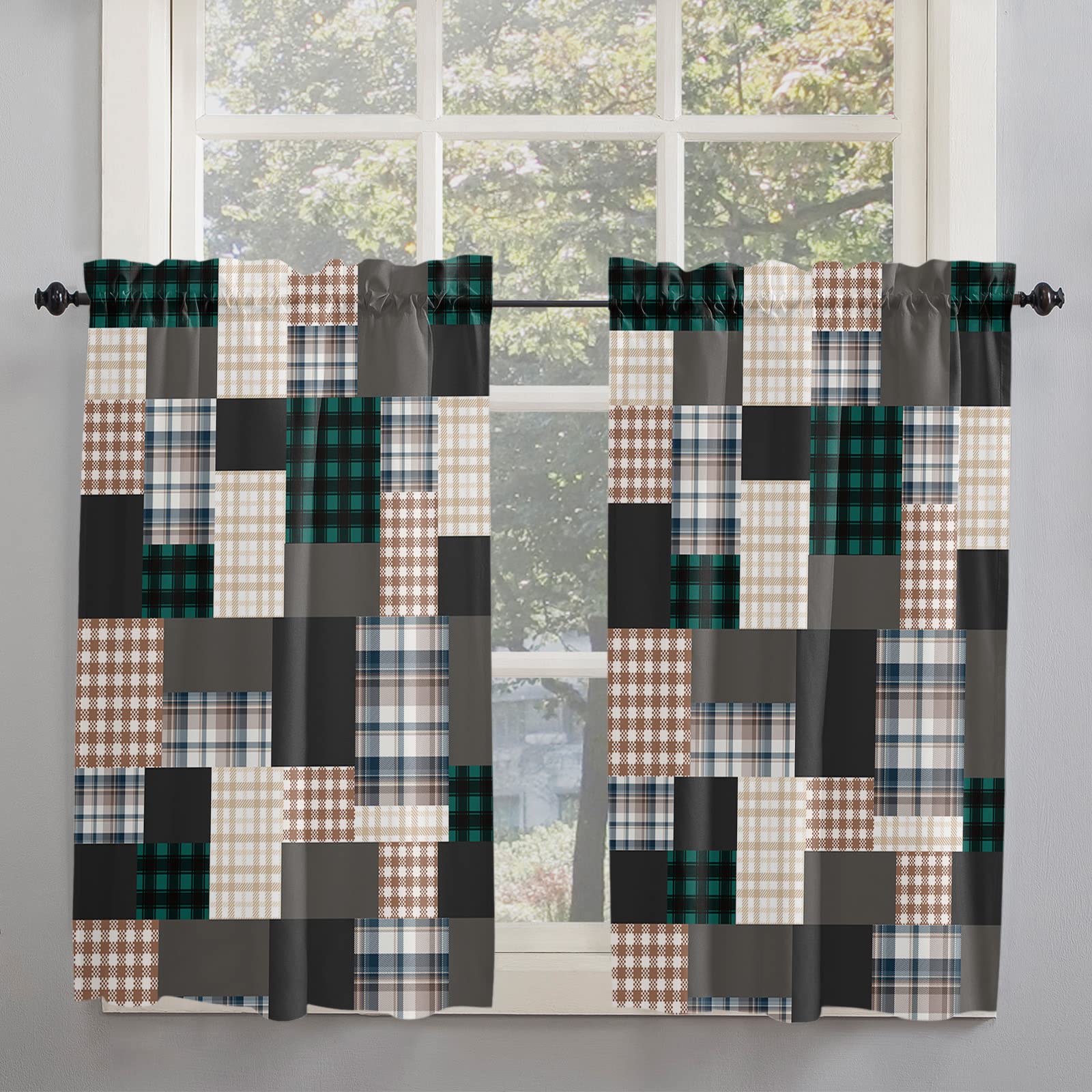 Buffalo Plaid Black & White Checkered Curtains 27.5