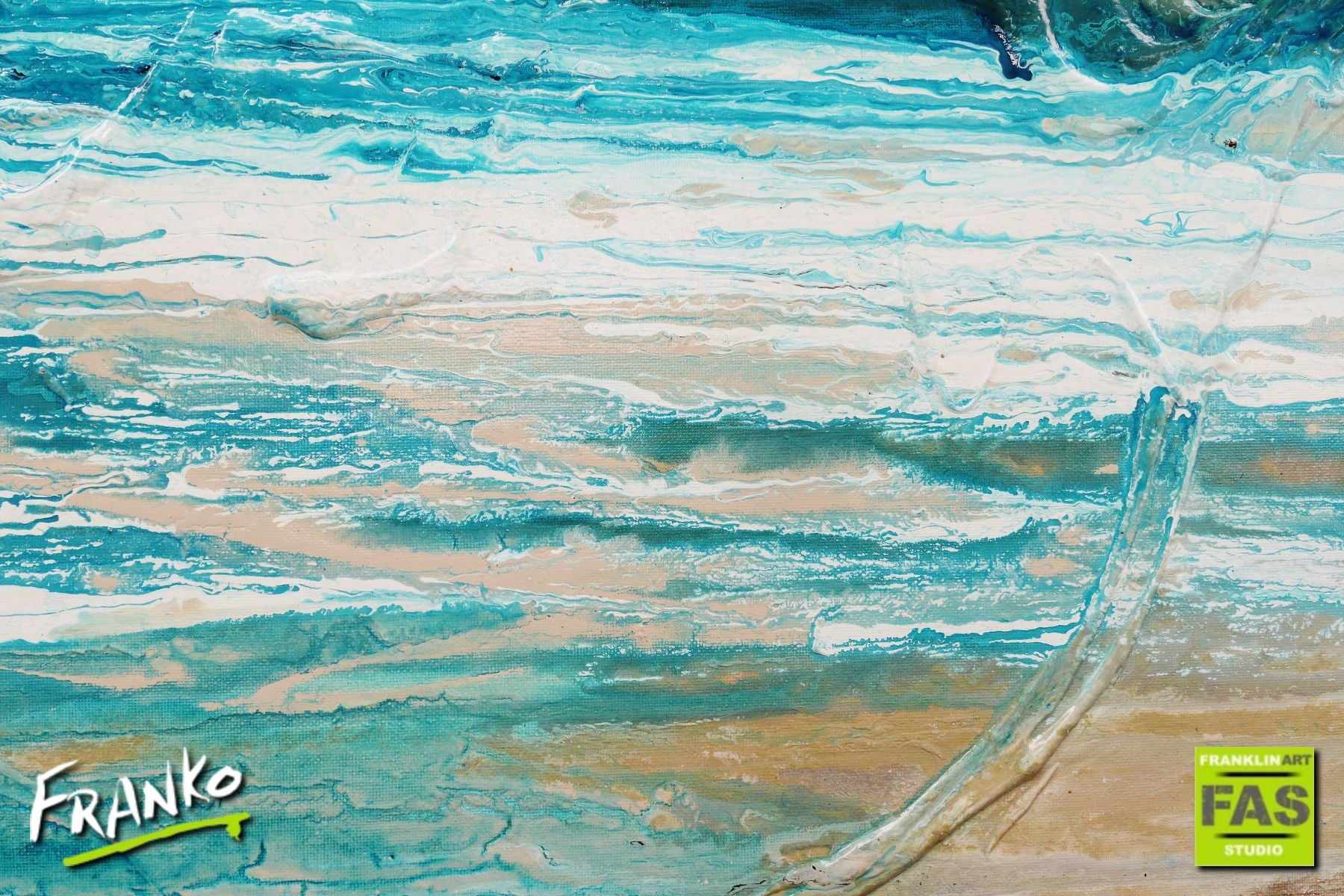 200cm x 80cm Turquoise White Textured Abstract Ocean Painting - Coastal Wall Art for Living Room, Bedroom & Office Decor