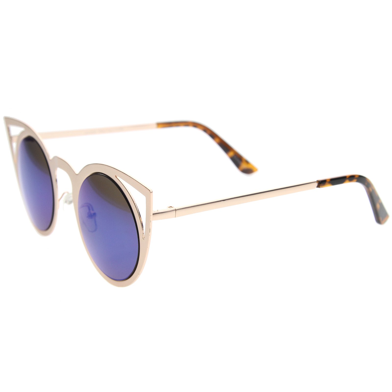 ZeroUV Women's Fashion Round Metal Cut-Out Flash Mirror Lens Cat Eye Sunglasses - UV Protection, Retro Style for Beach, Driving & Outdoor Activities