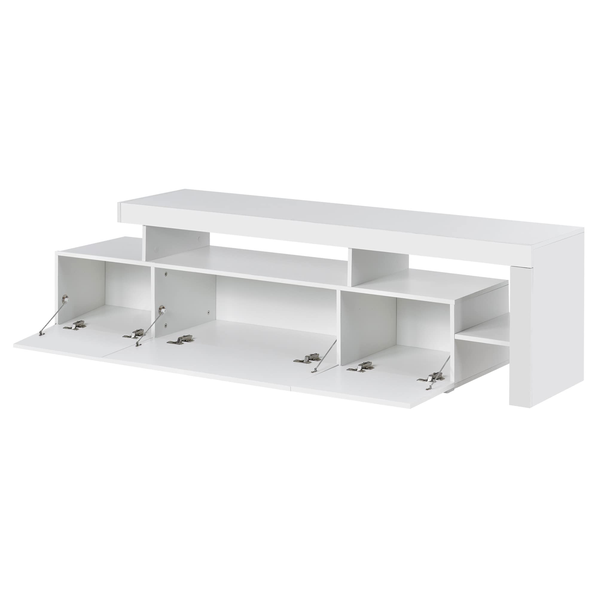 Modern 16-Color LED TV Stand with UV High Gloss Finish & DVD Storage Shelf - Fits Up to 70 Inch TVs (White Particle Board) - Perfect for Living Room Entertainment Centers & Home Theater Setups