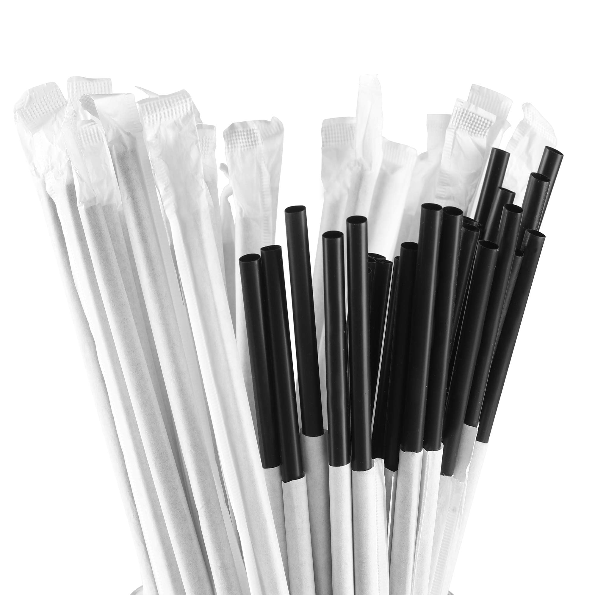 Eco-Friendly Paper Wrapped Plastic Drinking Straws - 200 Count Black Disposable Straws for Parties, Smoothies & Cold Beverages