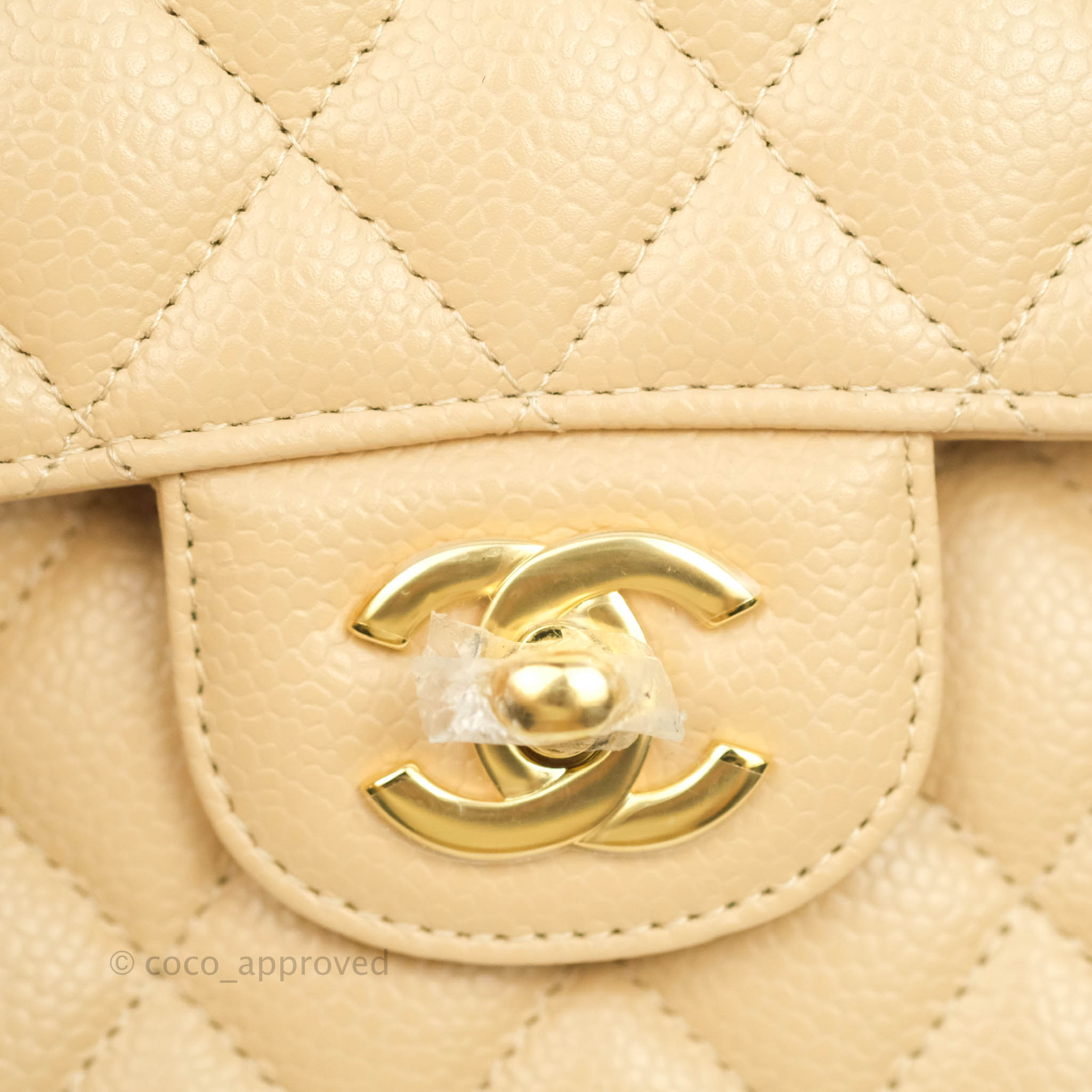 Chanel Classic Medium Double Flap Bag in Beige Caviar Leather with Gold Hardware - Luxury Designer Handbag for Women, Perfect for Work, Evening Events & Special Occasions
