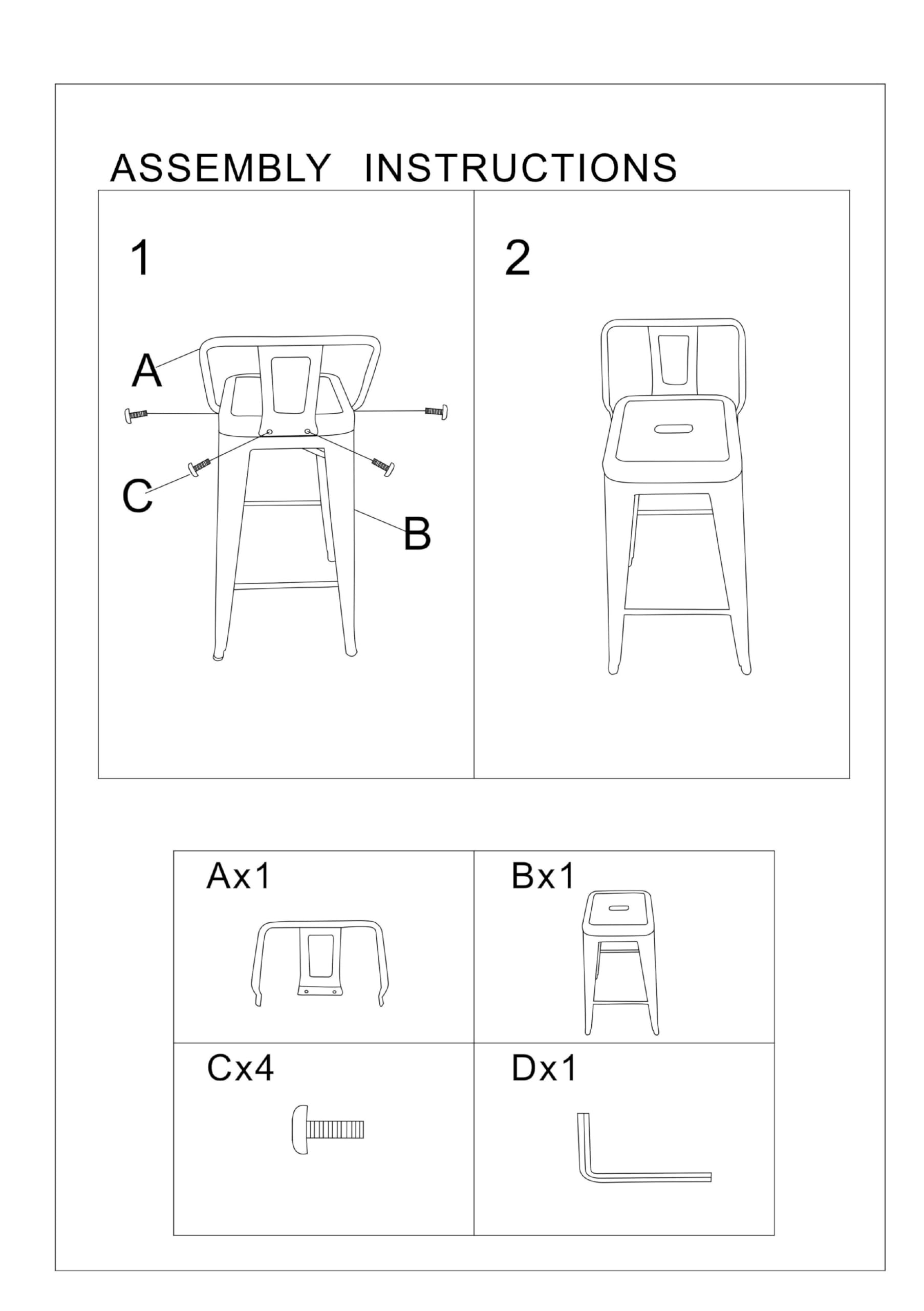 Modern Industrial Metal Bar Stools Set of 2 - 30