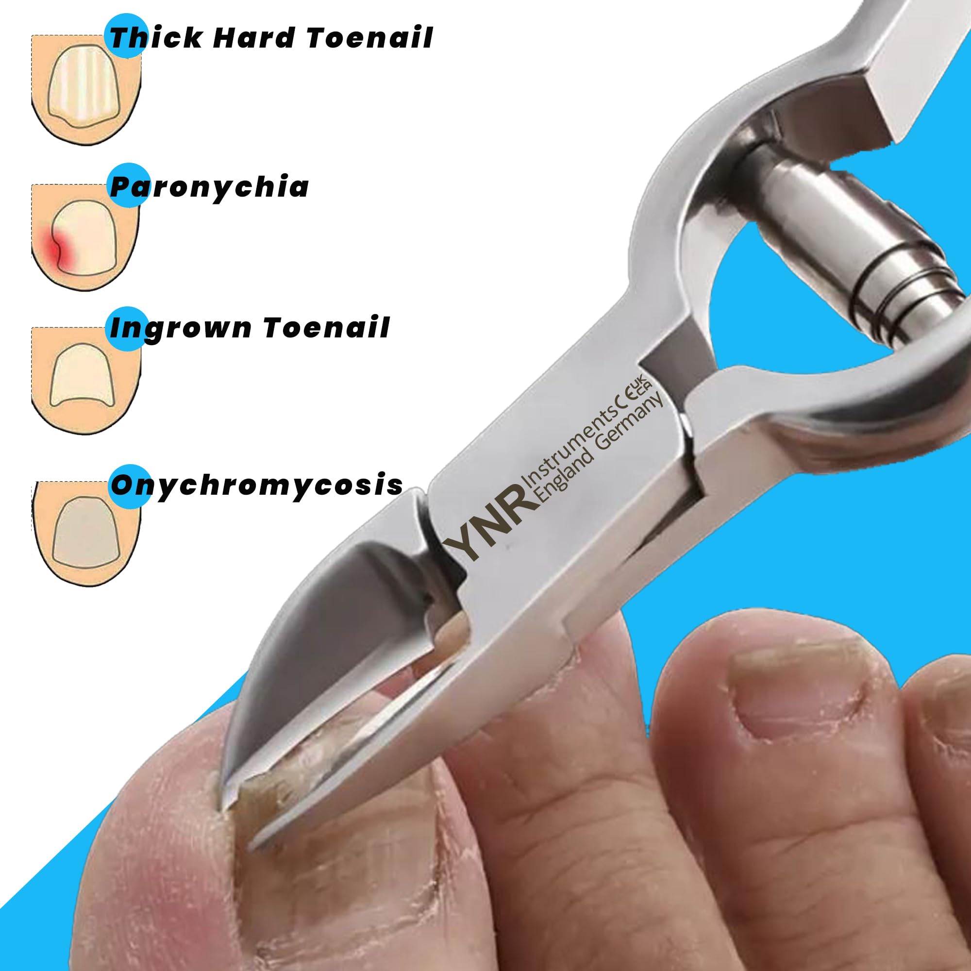 Professional Heavy Duty Toe Nail Clippers for Thick Nails - Chiropody & Podiatry Grade Stainless Steel Nippers - Perfect for Elderly, Diabetic Foot Care & Ingrown Toenail Treatment