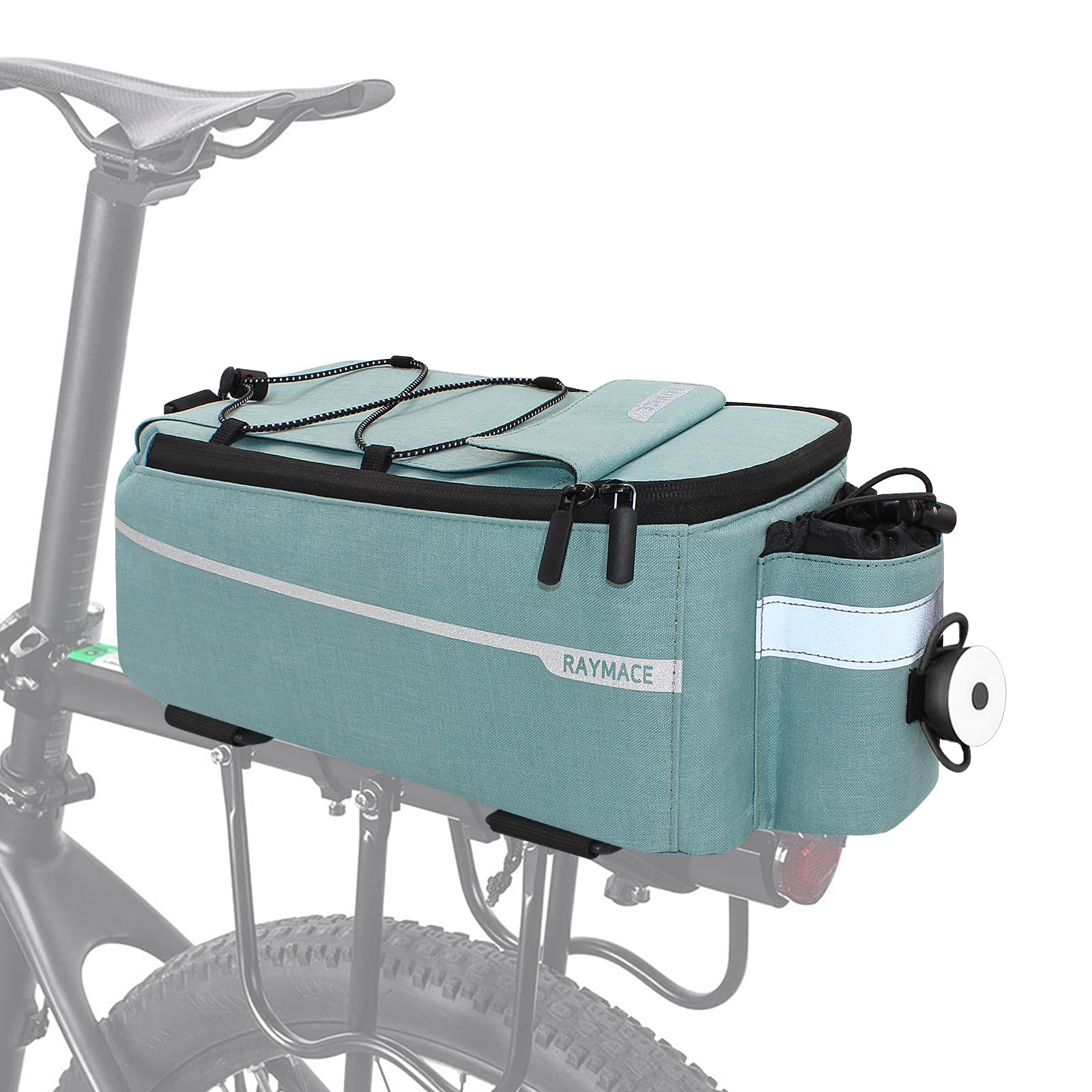 RAYMACE Waterproof Bike Rear Rack Bag with Built-in LED Tail Light - Insulated Bicycle Cargo Cooler Bag for Food, Drinks & Groceries - Perfect for Commuting, Camping & Picnics