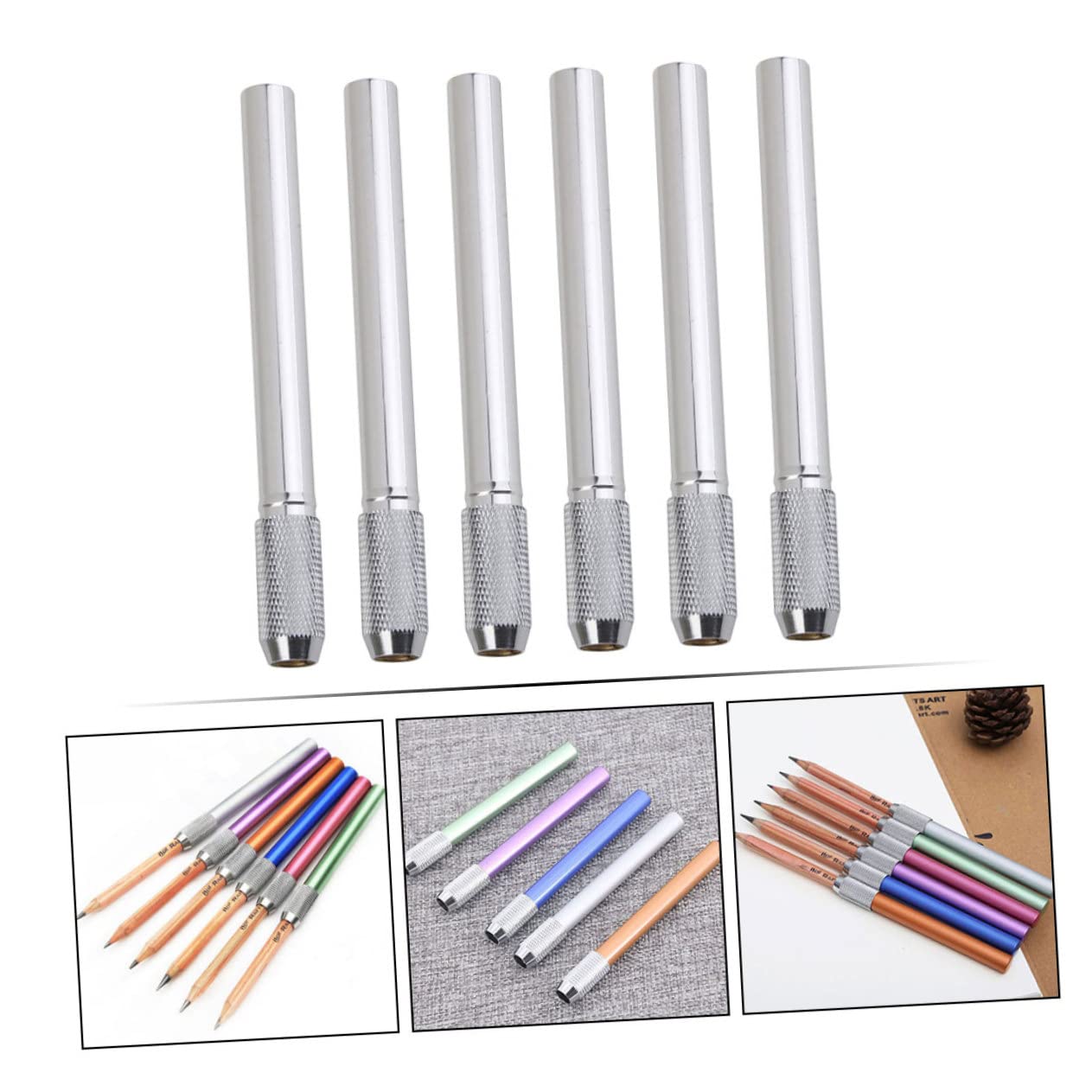 Parliky 6-Piece Stainless Steel Pencil Extension Rod Set - Durable Artist Pencils for Drawing, Sketching & Writing - Perfect for Artists, Students & Teachers (Office, Classroom, Studio Use)