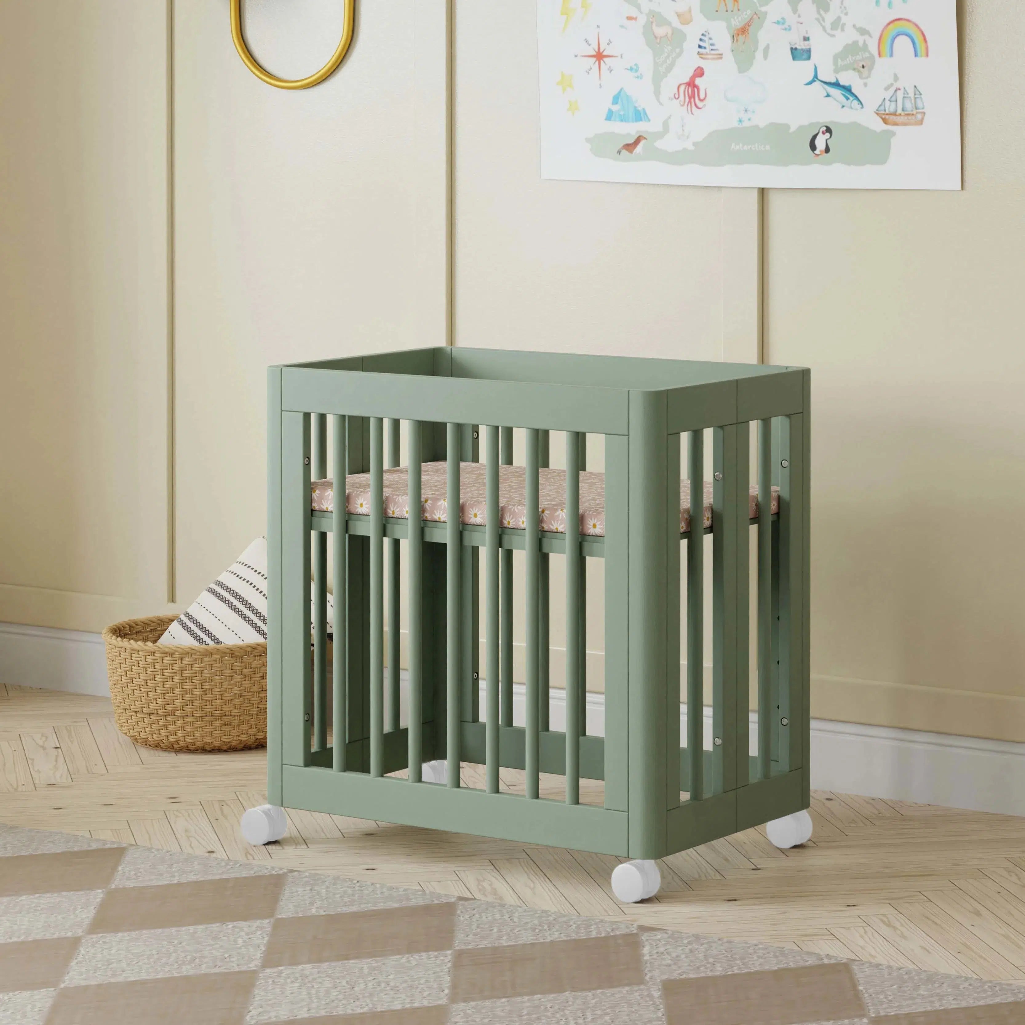 Babyletto Yuzu 8-in-1 Convertible Crib in Light Sage - Modern Nursery Furniture for Newborn to Toddler Bed | Safe, Stylish & Space-Saving Baby Crib for Small Nursery Rooms