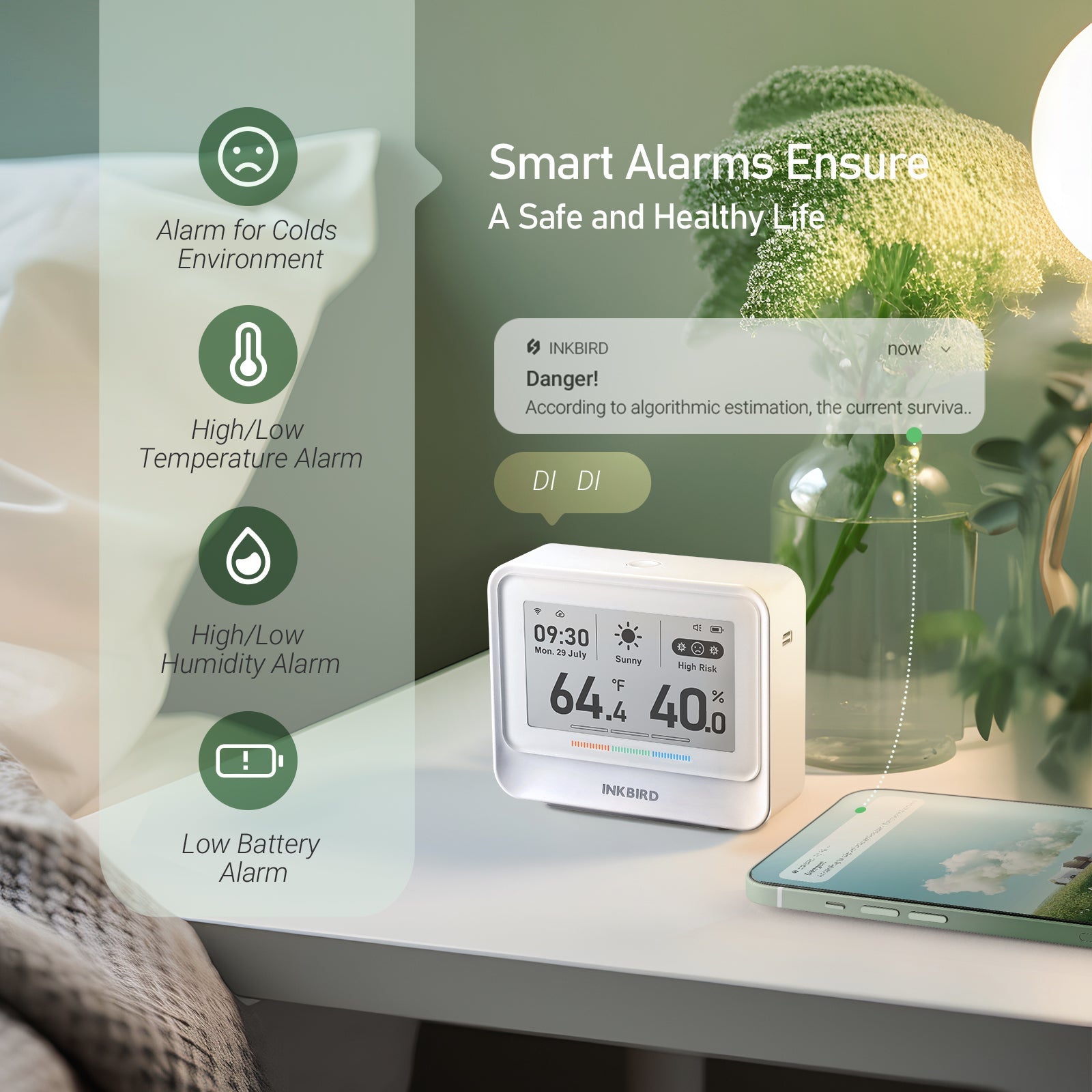 WiFi Hygrometer Thermometer IBS TH5 - Digital Indoor Humidity & Temperature Monitor with Remote App Control - Perfect for Home, Greenhouse, and Nursery