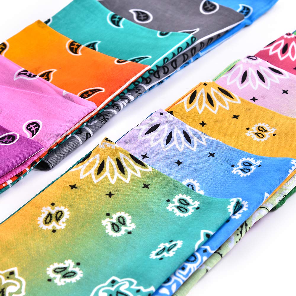 12 Pack Tie Dye Bandanas - 100% Cotton Paisley Print Bandanas for Men & Women, Gradient Color Fashion Headbands & Handkerchiefs - Perfect for Music Festivals, Western Outfits, and Outdoor Activities