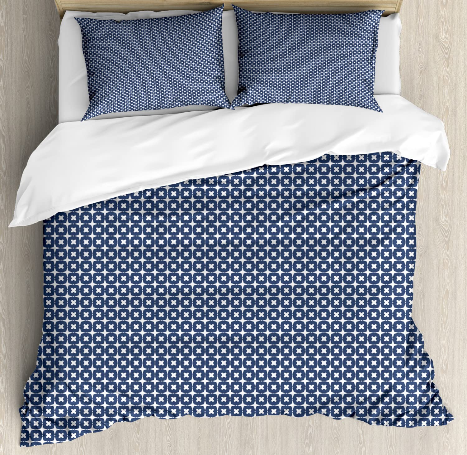 Ambesonne Abstract Duvet Cover Set King Size 2-Pack - Modern Monochrome Floral Pattern with Round Square Design in Dark Lavender & White - Includes 2 Duvet Covers & 4 Pillowcases - Perfect for Master Bedroom, Guest Room or Bohemian Style Home Decor