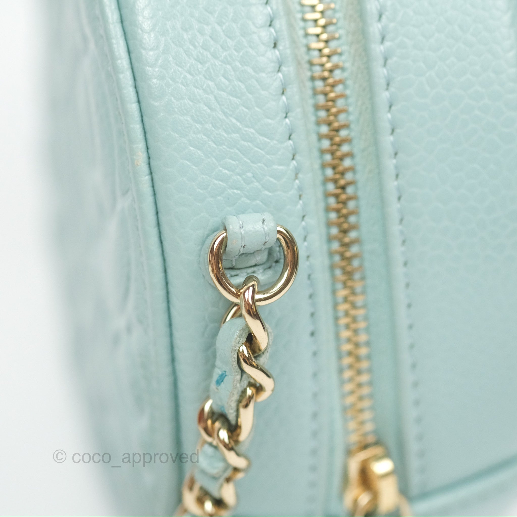 Chanel Camellia Embossed Round Clutch With Chain - Tiffany Blue Caviar Leather Crossbody Bag for Women | Perfect for Evening Parties, Weddings & Special Occasions