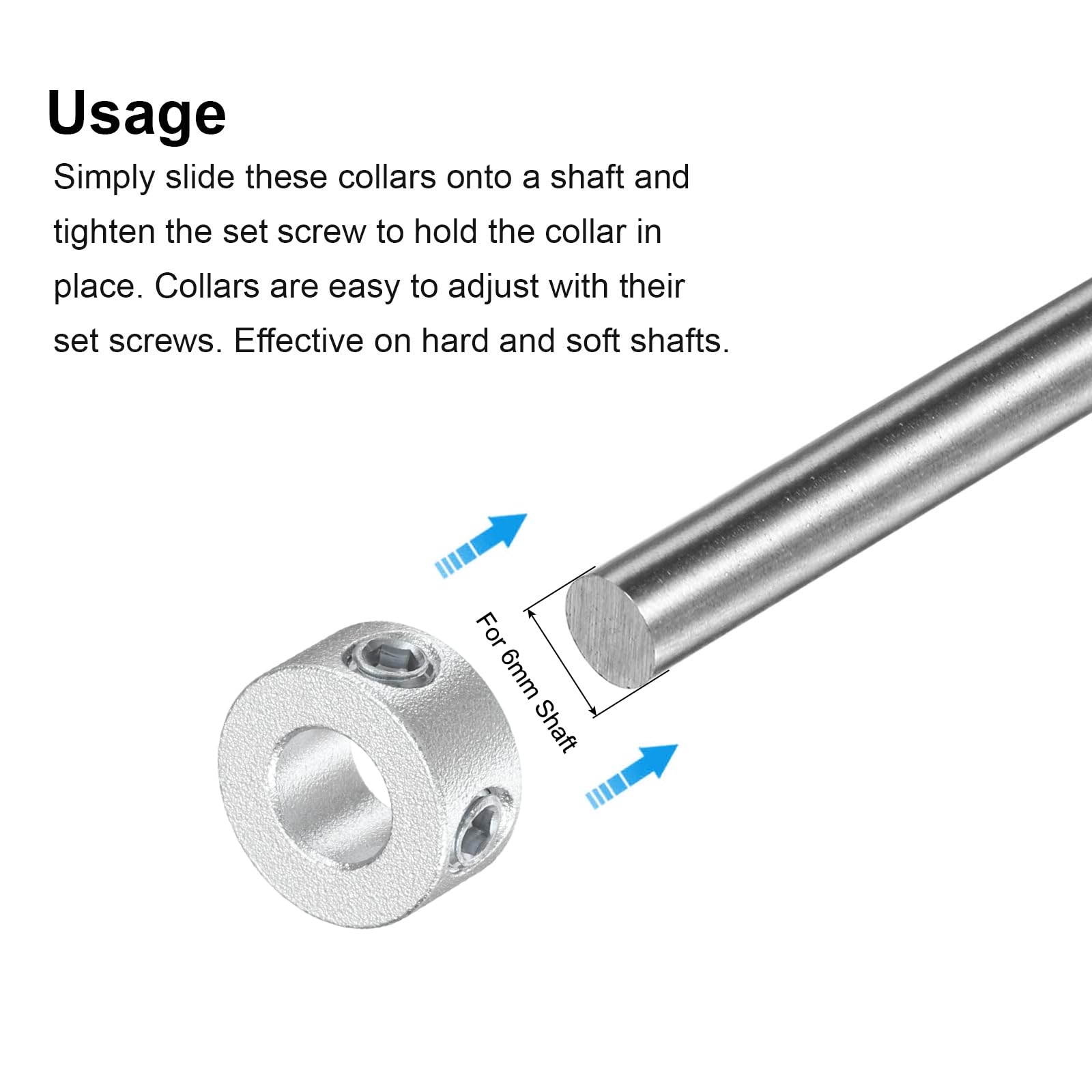 uxcell 4pcs Aluminum Alloy Set Screw Shaft Collar for 6mm Shaft - 12mm OD, 6mm Thickness with M4 Set Screws & Wrench - Perfect for Machinery, 3D Printers, and DIY Projects
