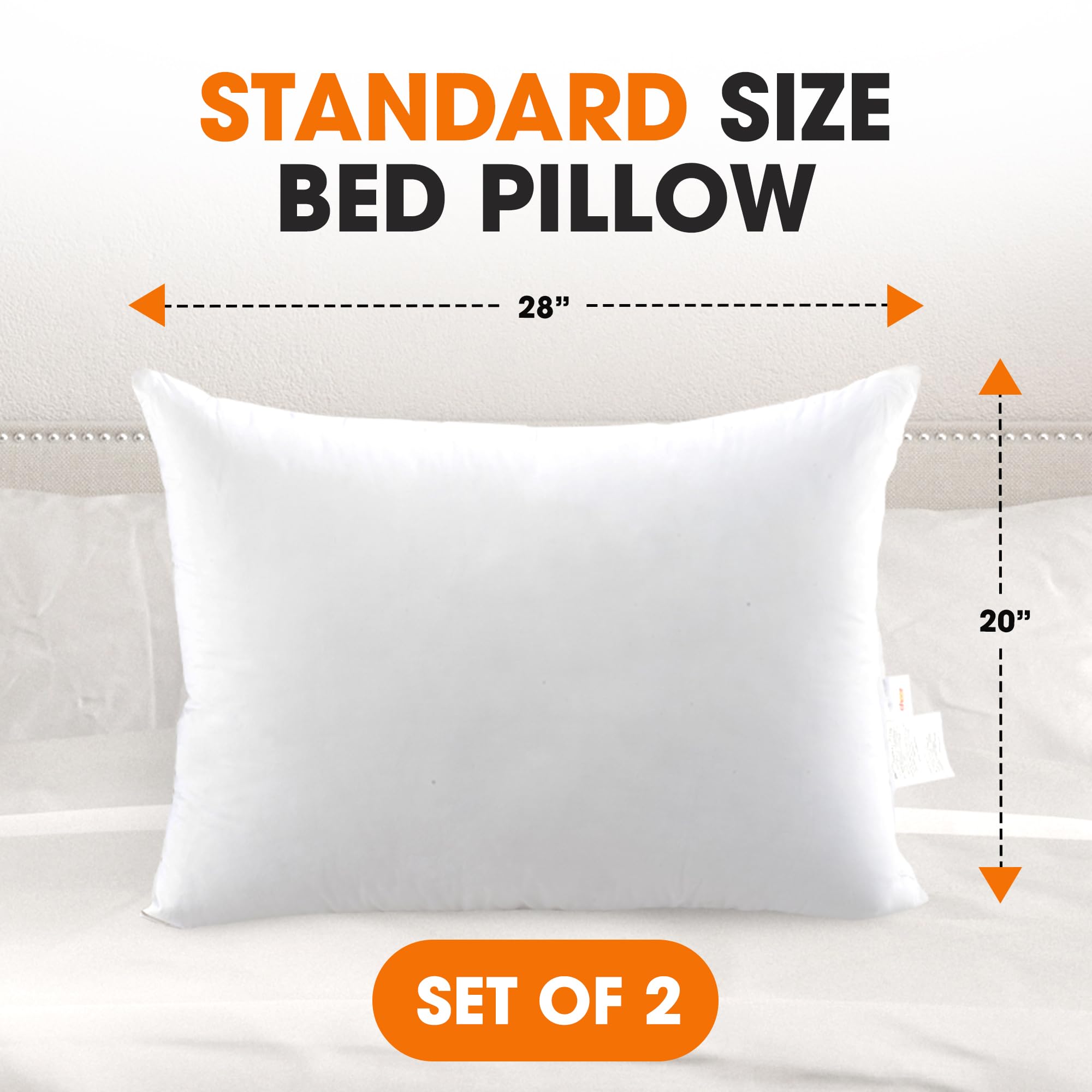 Premium Down Alternative Bed Pillows Set of 2 - Hotel Quality Standard Size Soft Pillows for Back, Stomach & Side Sleepers | Breathable & Hypoallergenic for Comfortable Sleep | Perfect for Guest Rooms, Dorms & Luxury Bedding