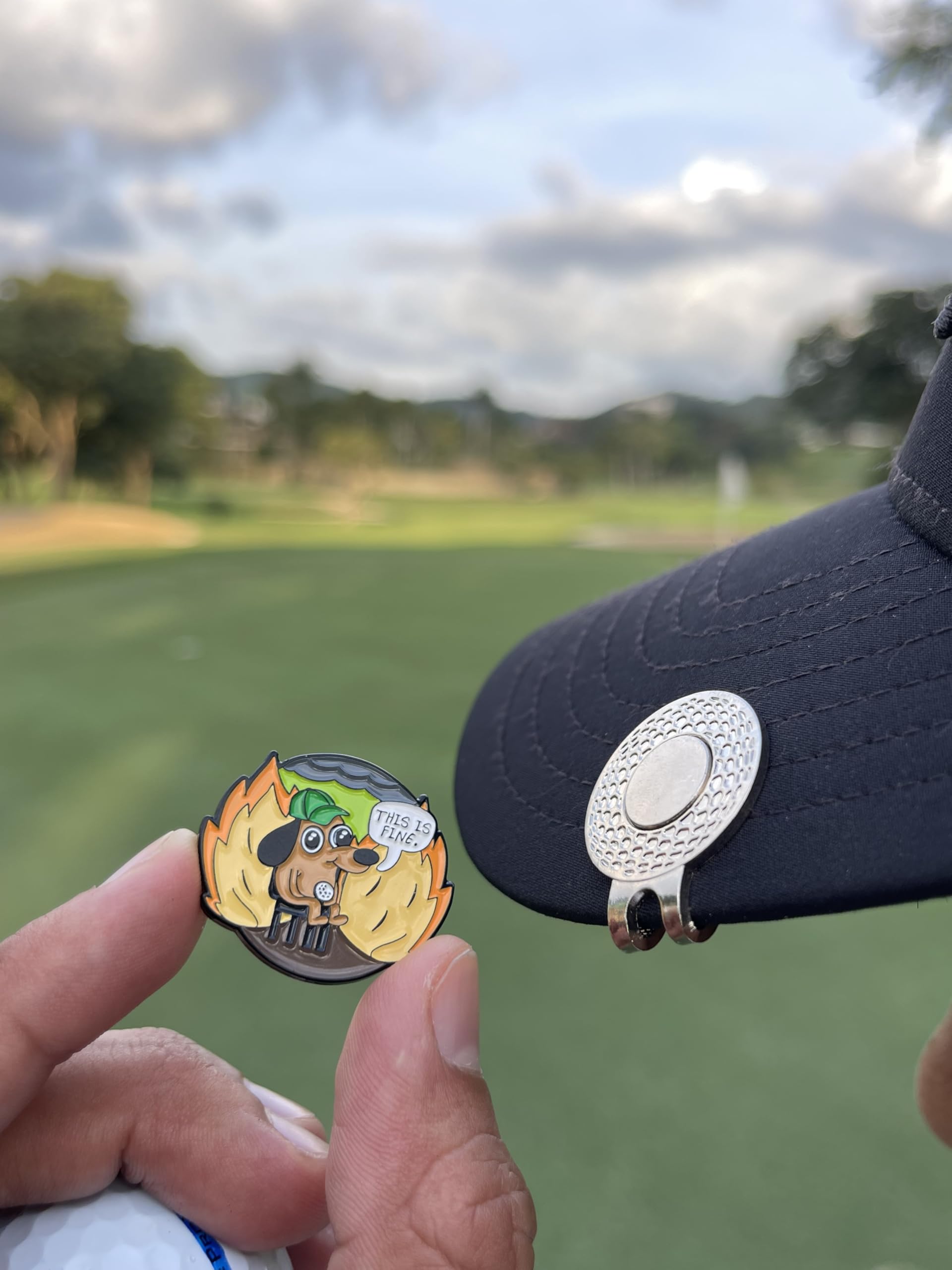 This is FINE Magnetic Golf Ball Marker Hat Clip - Durable Unisex Golf Accessories for Men & Women - Funny Golf Gift to Personalize Your Game - Perfect for Golf Tournaments, Driving Range & Casual Play
